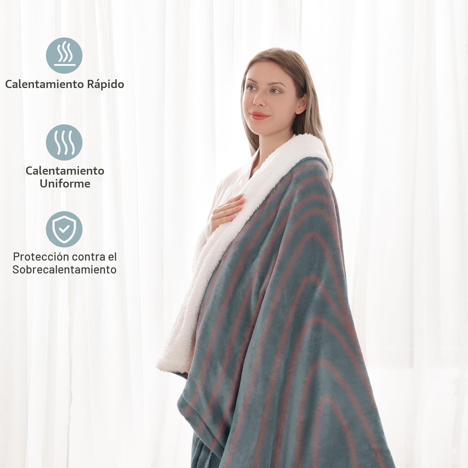 CURECURE Manta Eléctrica Throw Acogedora Manta de Franela, 6 Niveles de Calefacción y Apagado Automático de 6 Horas, 130 * 180 cm Manta de Tamaño Doble, Controlador Desmontable-Gris Claro