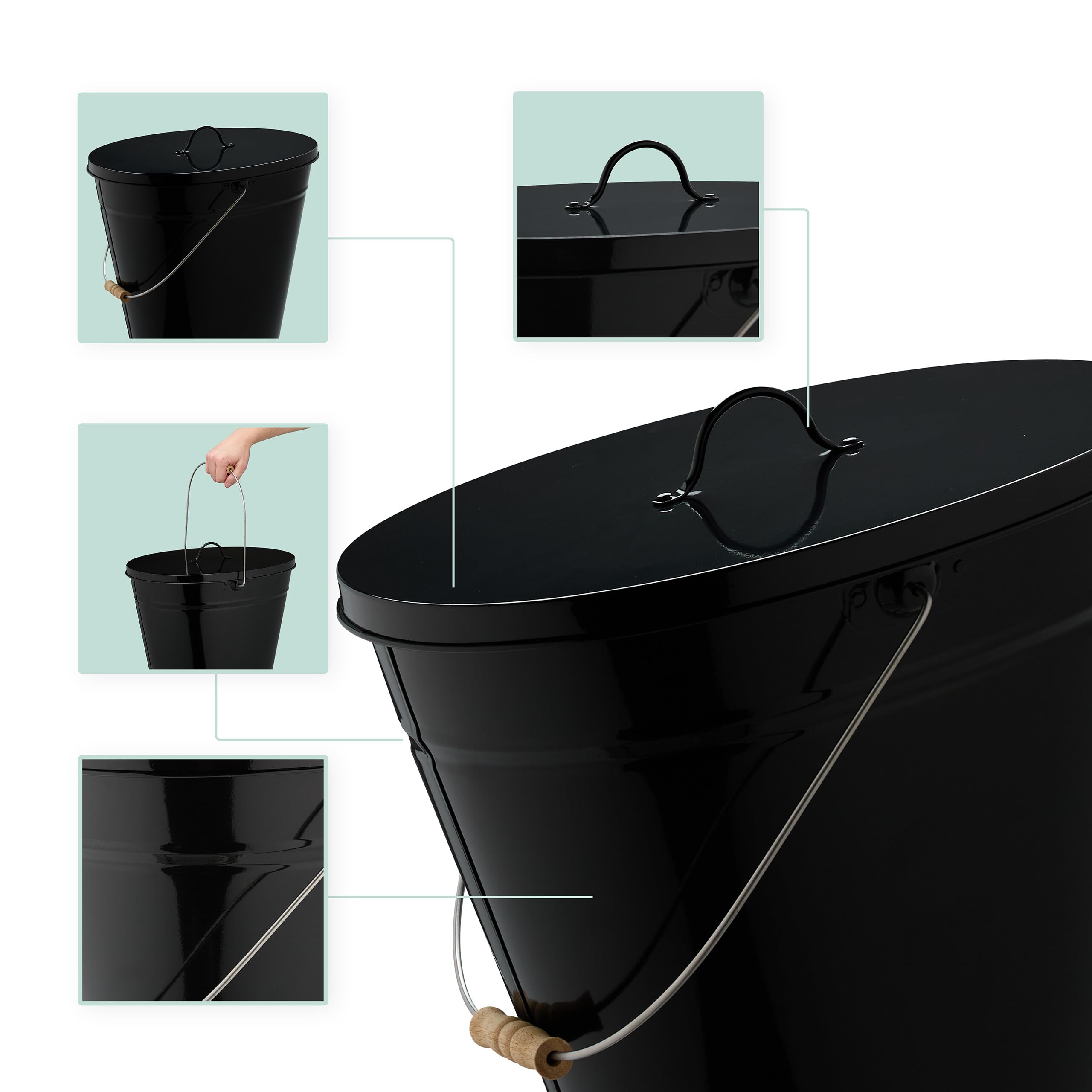Relaxdays Secchio Raccogli Cenere con Coperchio, Cestello 18,5 L per Carbone e Bricchetti Camino e Stufa, Acciaio, Nero