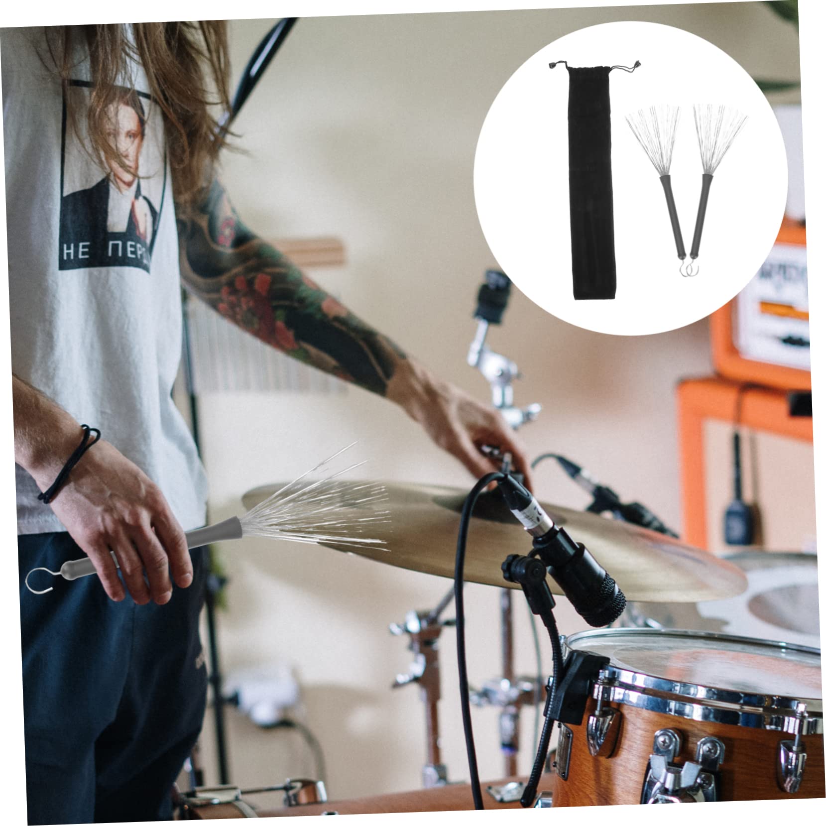 ifundom Stainless Steel Drum Brush Bag Drumstick Bag Holder for Drum Set Compact Lightweight