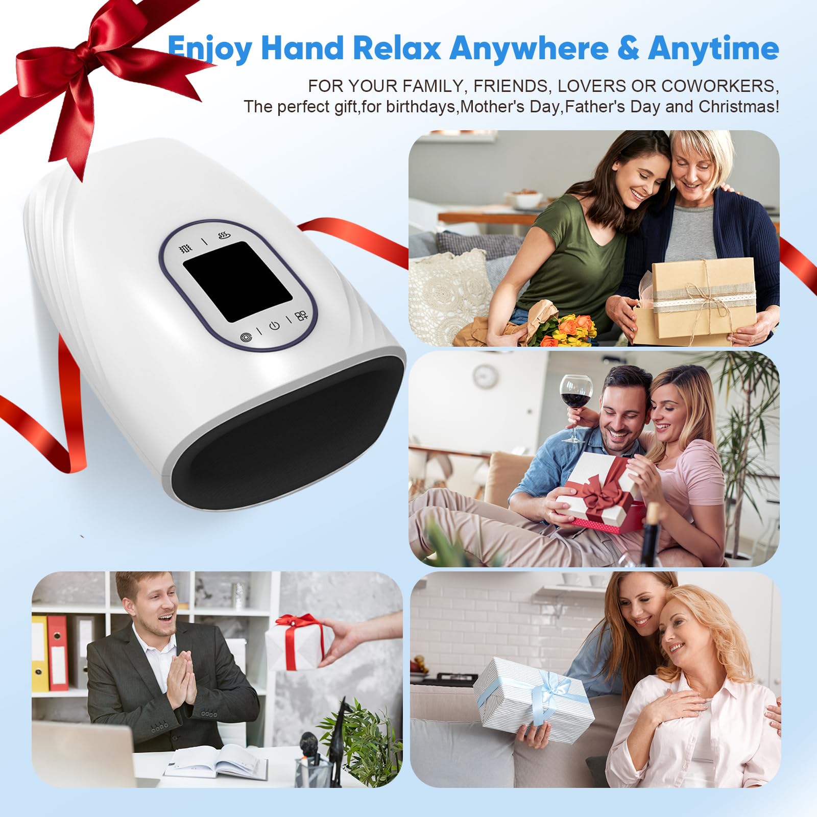 Cordless Handmassagegerät,Elektrisches Handmassagegerät, wiederaufladbares hand massagegerät mit Heizung Kompression, Ideal zur Linderung von Handermüdung,geeignet als Geschenk für Männer und Frauen