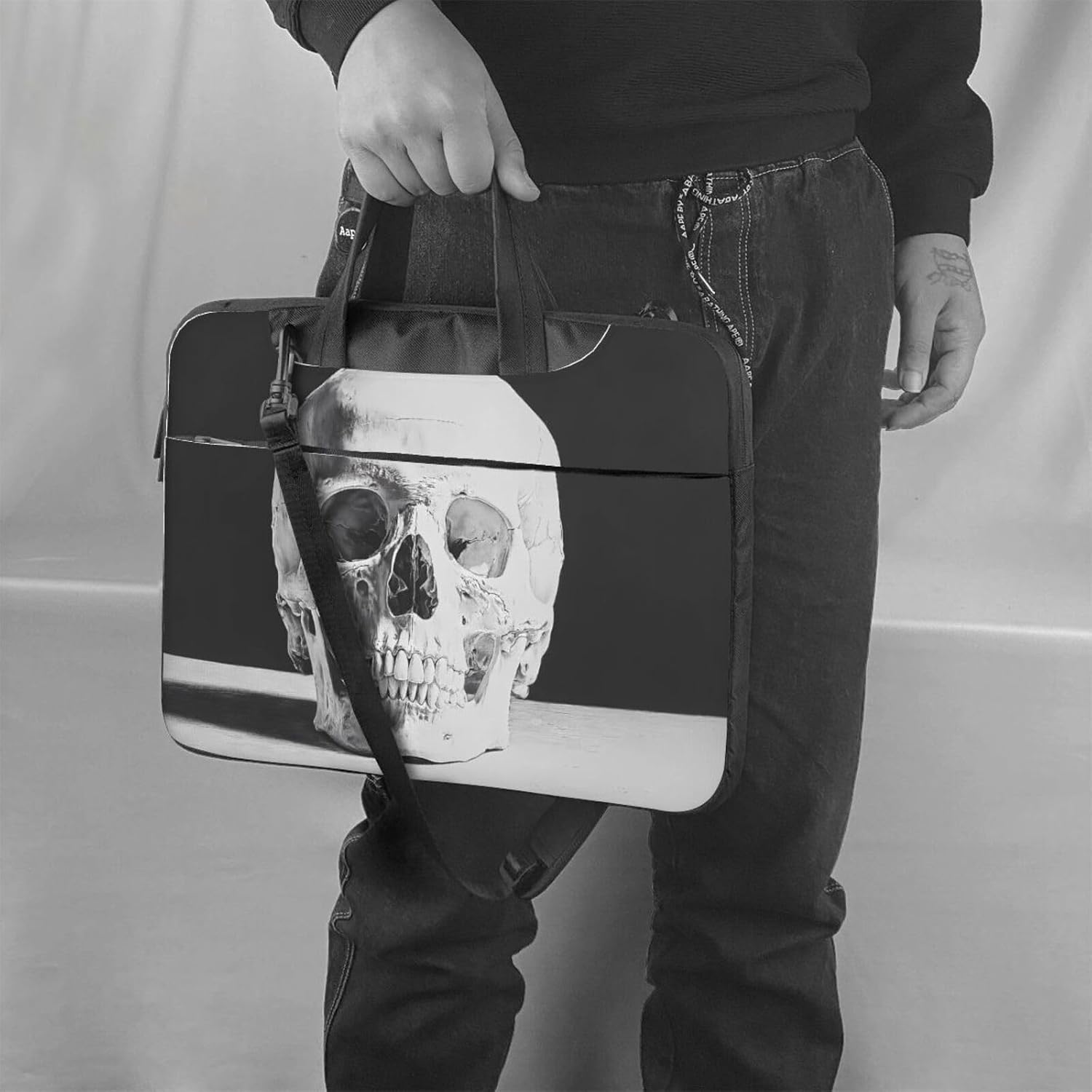 Laptop Bag with Unique White Skull Pattern Light and Easy To Carry for Business Trips Work and Study image 2