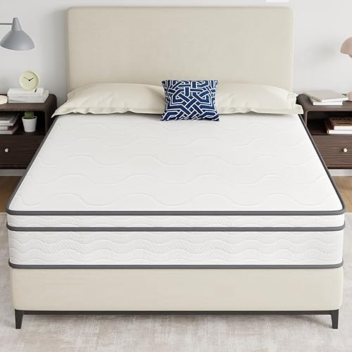 BLKMTY Colchón de tamaño matrimonial de 10 pulgadas, colchón de resortes interiores con colchón de espuma de alta densidad, colchón de resortes