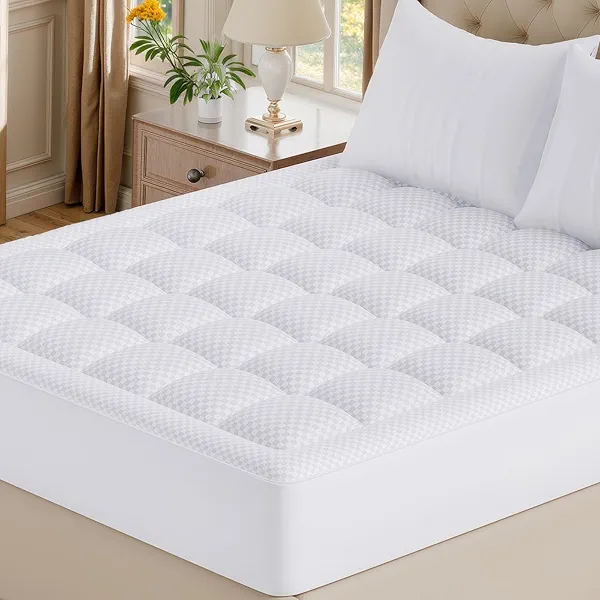 OLANLY Queen Quilted Fitted Mattress Pad – Soft Pillow Top Mattress Topper, Down Alternative Fill, Cooling Comfort Breathable Mattress Cover, Machine Washable Deep Pocket Mattress Protector, White