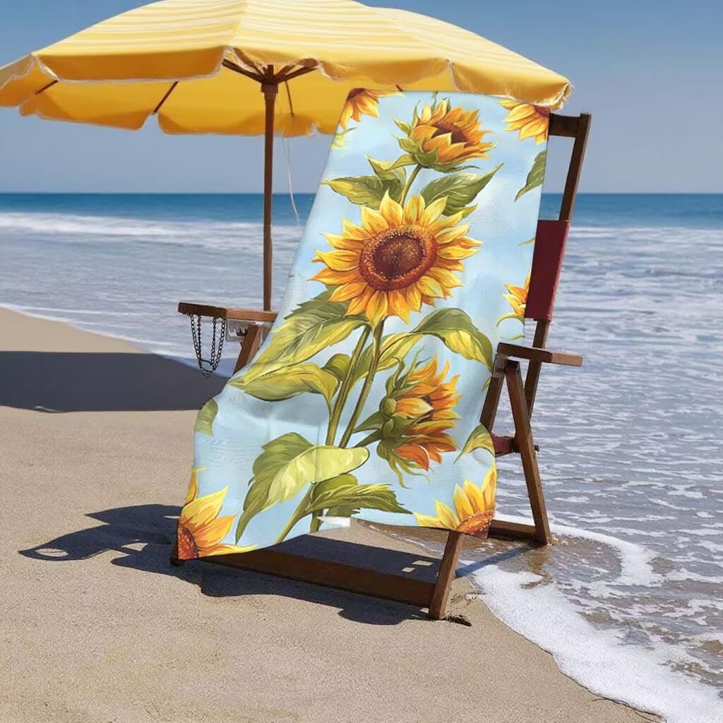 Telo Mare XXL 220x100cm/35x70cm, 2 Set Telo Mare Microfibra Girasole Asciugamano Palestra Uomo, Antisabbia, Leggero, Asciugatura Rapida, Teli da Spiaggia Grandi Accessori per Camping Natation H-70
