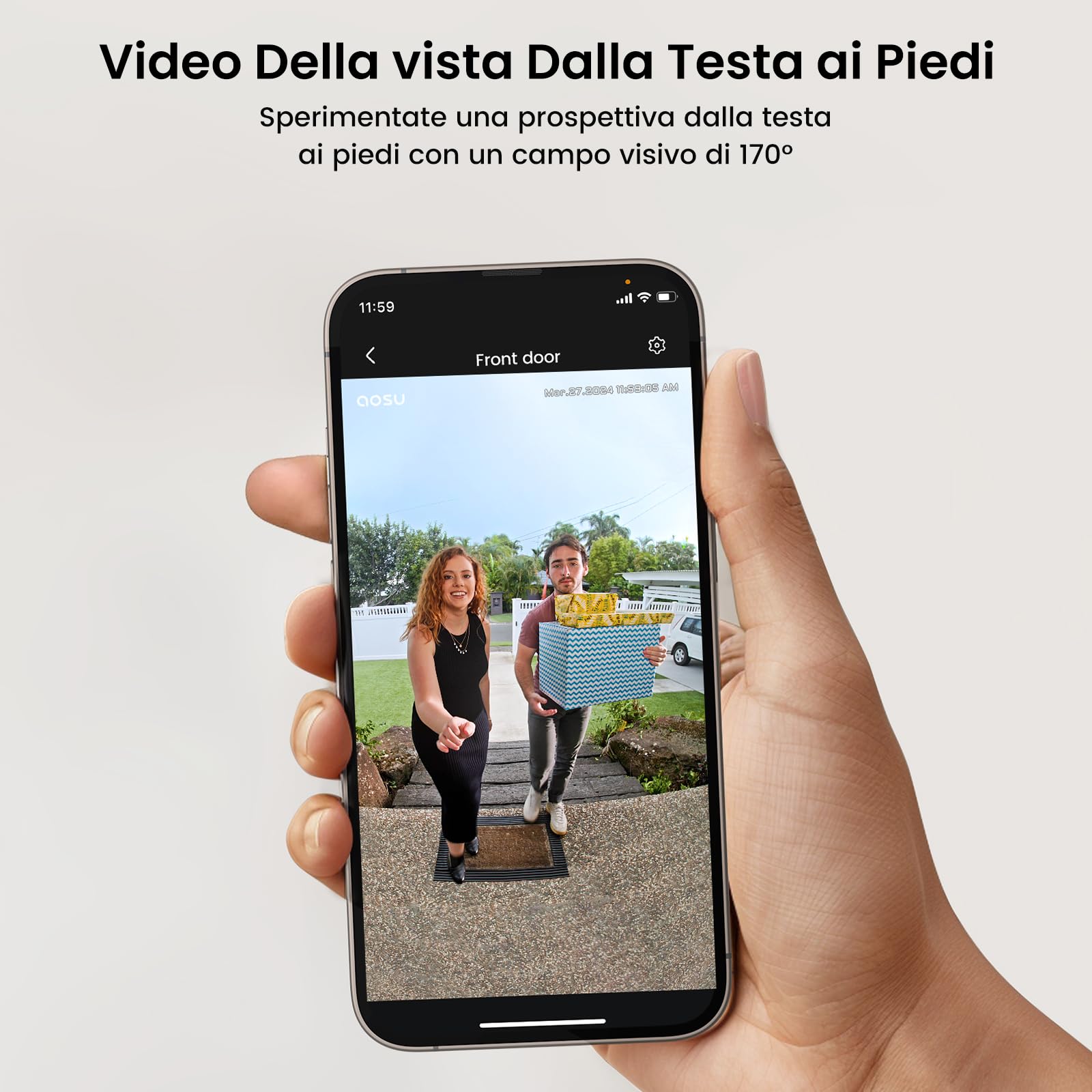 aosu 2K Videocitofono WiFi, Angolo Visuale 170°, Rilevamento Pacchi | Rilevamento PIR per Porta d'Ingresso, Audio Bidirezionale, Visione Notturna, Wi-Fi 2.4GHz, IP65, Compatibile con Alexa
