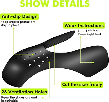 Crease Protector for Air Force 1, Jordan 1, Dunclaw, 4 Pairs of Shoe Crease Protectors, Crease Guard for Most Sneakers, Anti Wrinkle Shoe Protector for Men 7.5-12 / Women 5-8.5