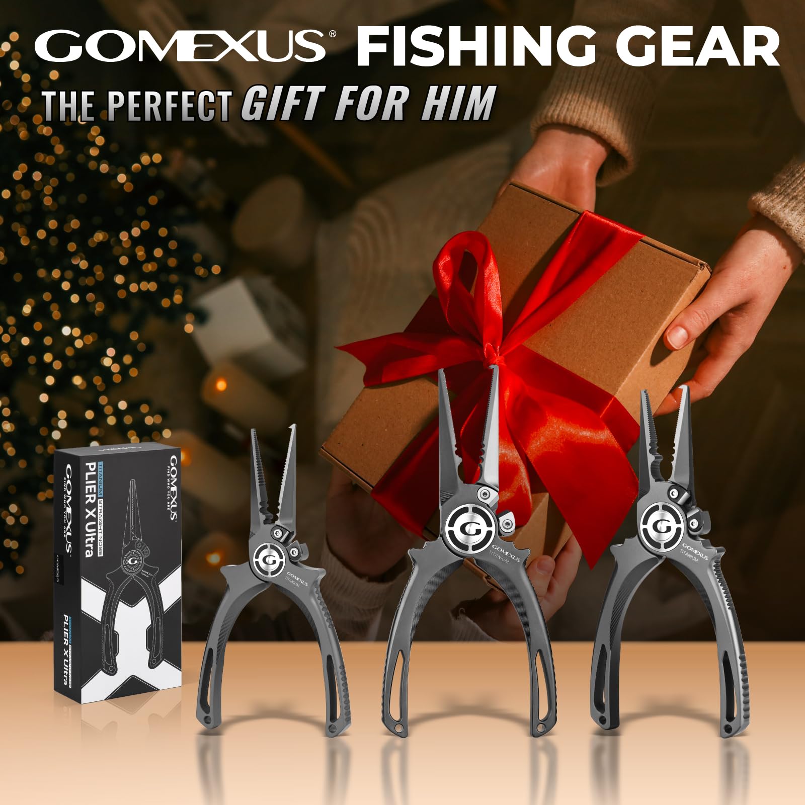 Gomexus Titanium Fishing Pliers 7.5'' with Side Cutters, Lanyard & Leather Sheath, Never Rust Hook Remover, Saltwater Resistant, Jigging Fishing