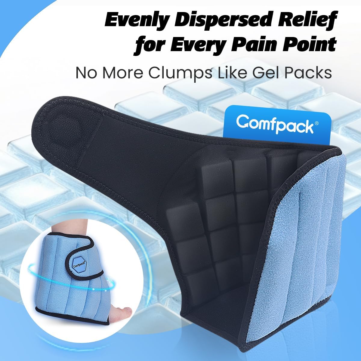 Comfpack Ankle Ice Pack Wrap, 2 Hours Long Lasting Cold Therapy for Swelling, Sprained Ankle, Achilles Tendonitis, Plantar Fasciitis Relief, Heel Pain, Reusable Ice Wrap for Surgery Recovery
