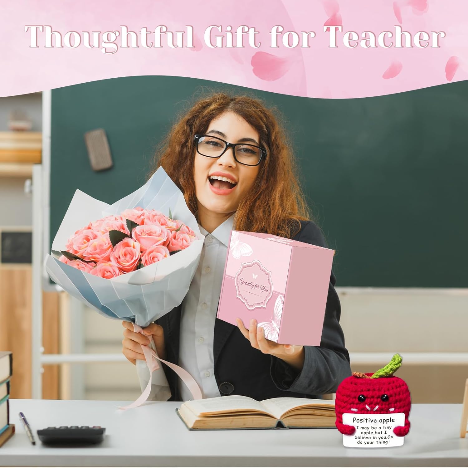 Teacher Gifts for Women, Teacher Must Haves with 16 Oz Glass Cup with Lid, Makeup Bag, Sticky Notes, Birthday Gifts for Women, Coworkers, Thank you gift for Teacher's Day, Thanksgiving, Christmas - Image 7