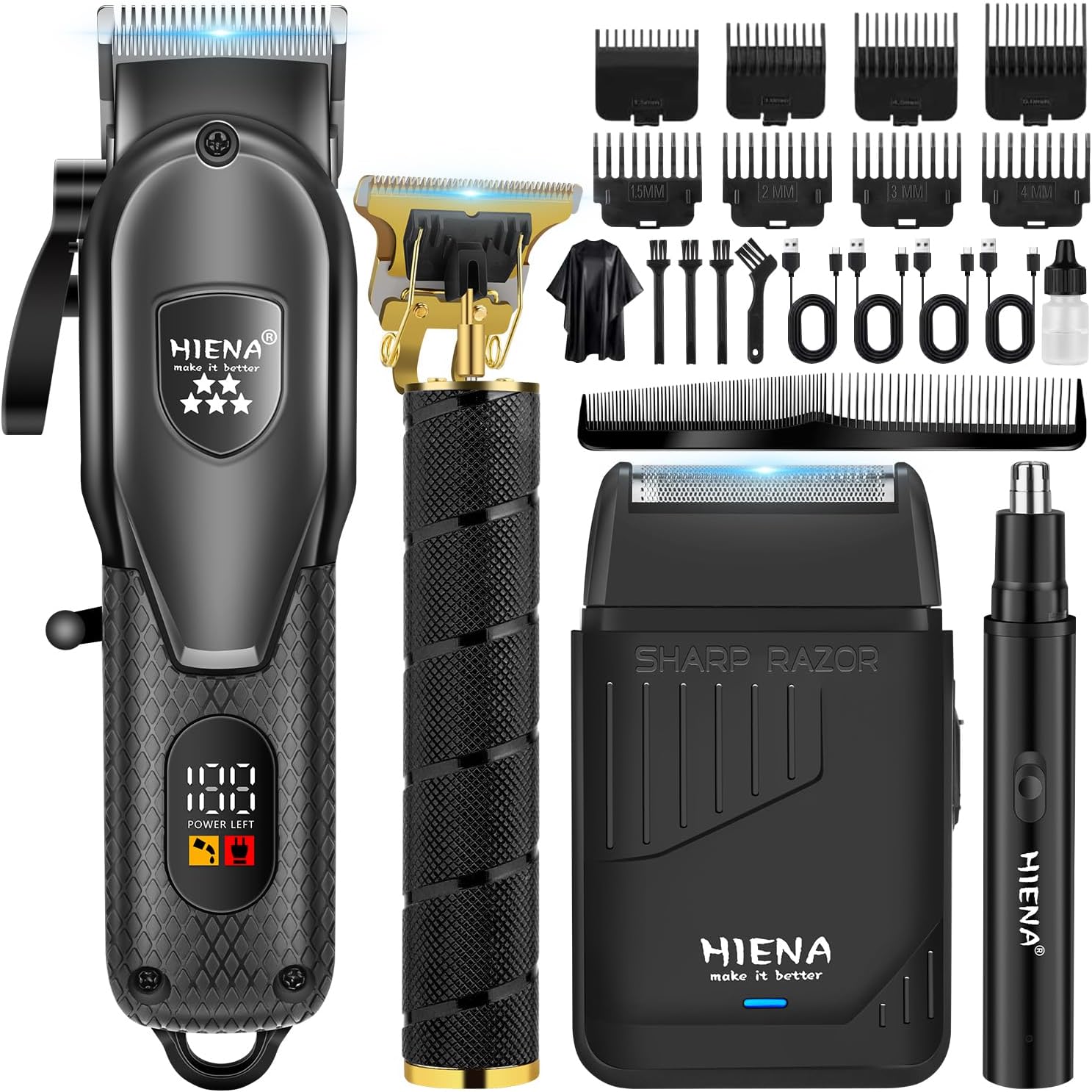 HIENA PRO Hair Clippers for Men, 4-in-1 Cordless Barber Kit