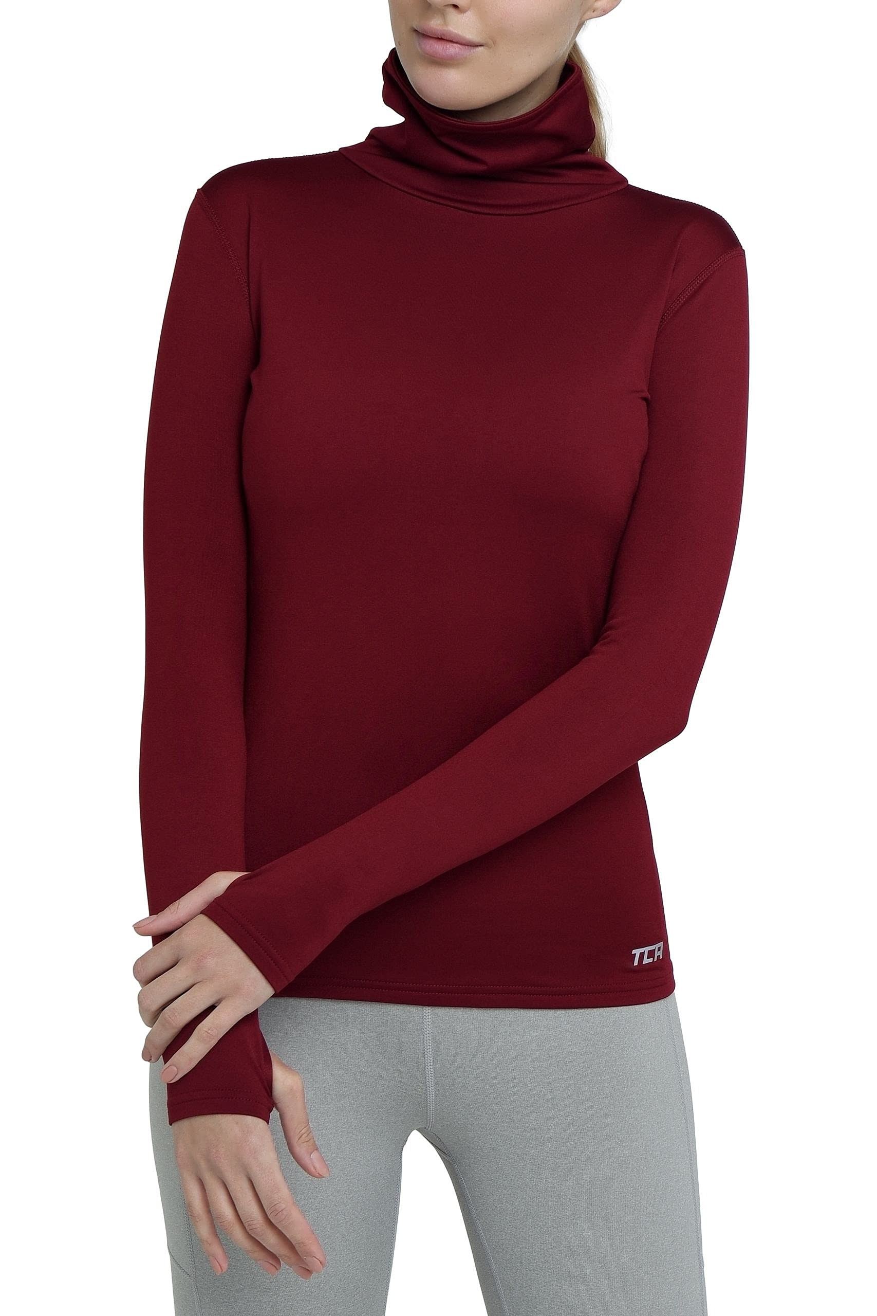 Tca Women's Cabernet Warm Up Long Sleeve Training Workout Funnel Neck Thermal Running Top With Thumbholes - S