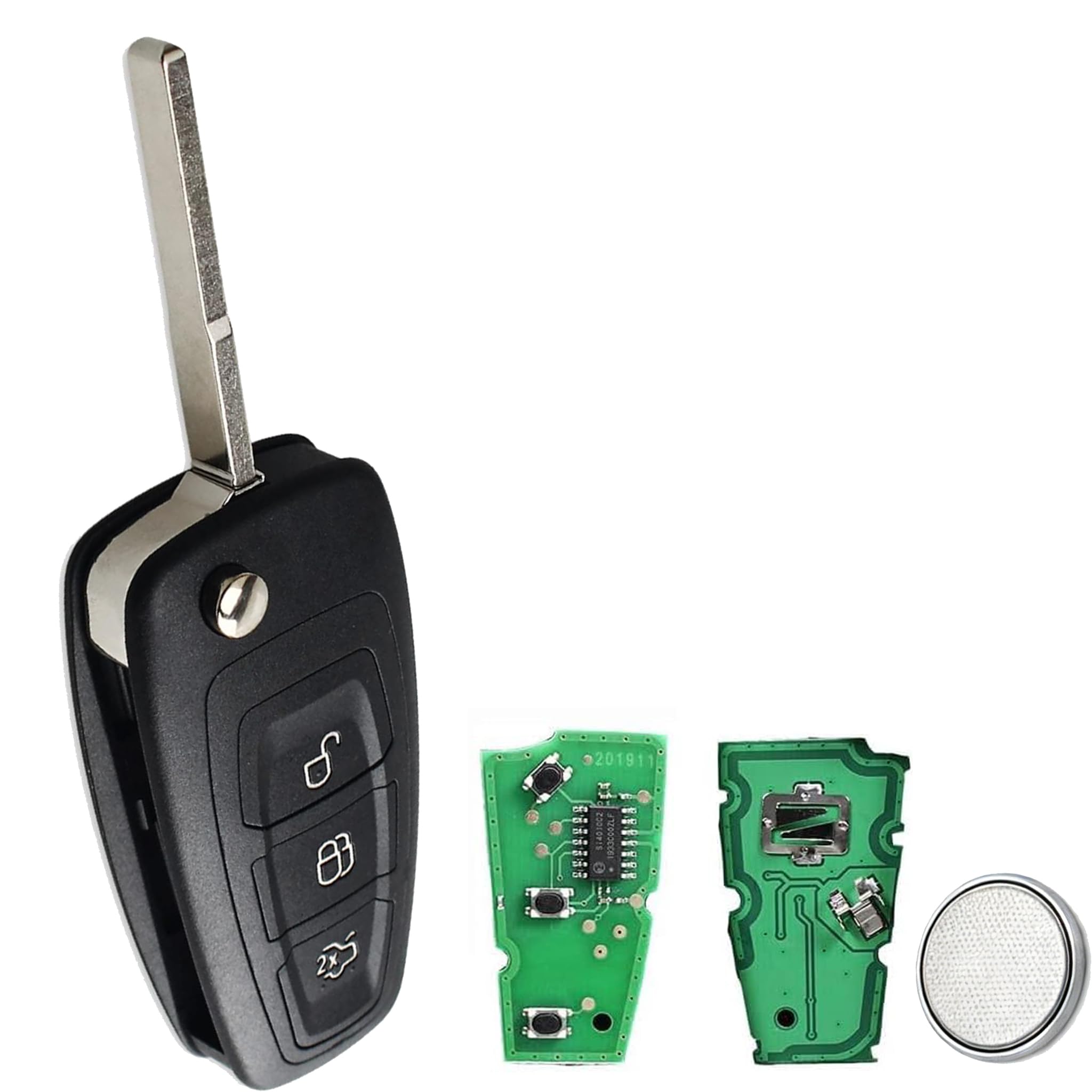 3 Buttons 433MHZ Car Key Fob with 4D83/63 Chip for Ford, Remote Control Key Compatible with Fiesta Mondeo Focus Kuga S-Max C-Max Galaxy Transit Connect Custom MK8