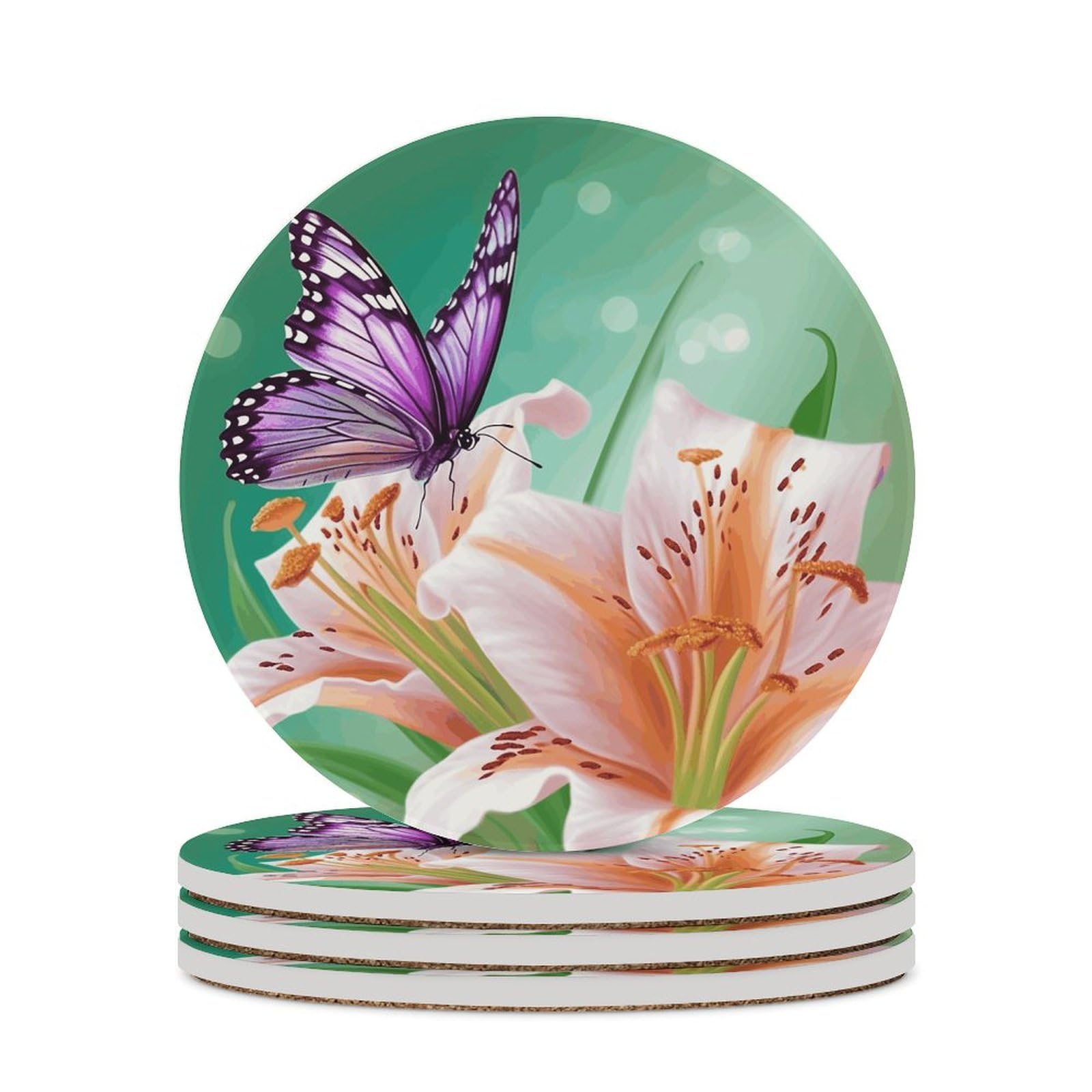 Dessous de verre ronds papillon en céramique et liège (lot de 4)