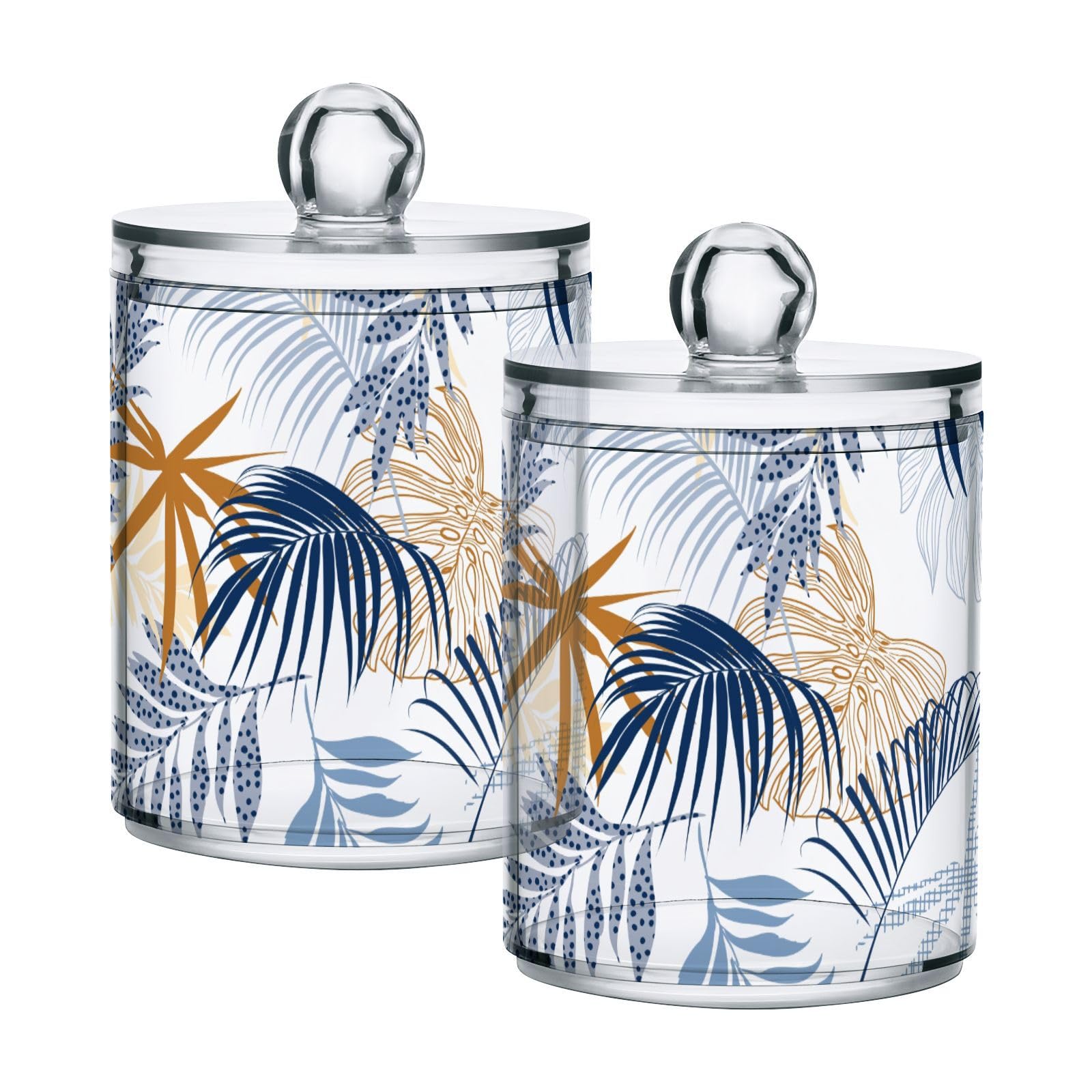 Tropical-forest-print Restroom Bathroom Organizers with Lid Qtip Holder Dispenser Apothecary Jars Cotton Balls Pads Swabs Holder Jar 4