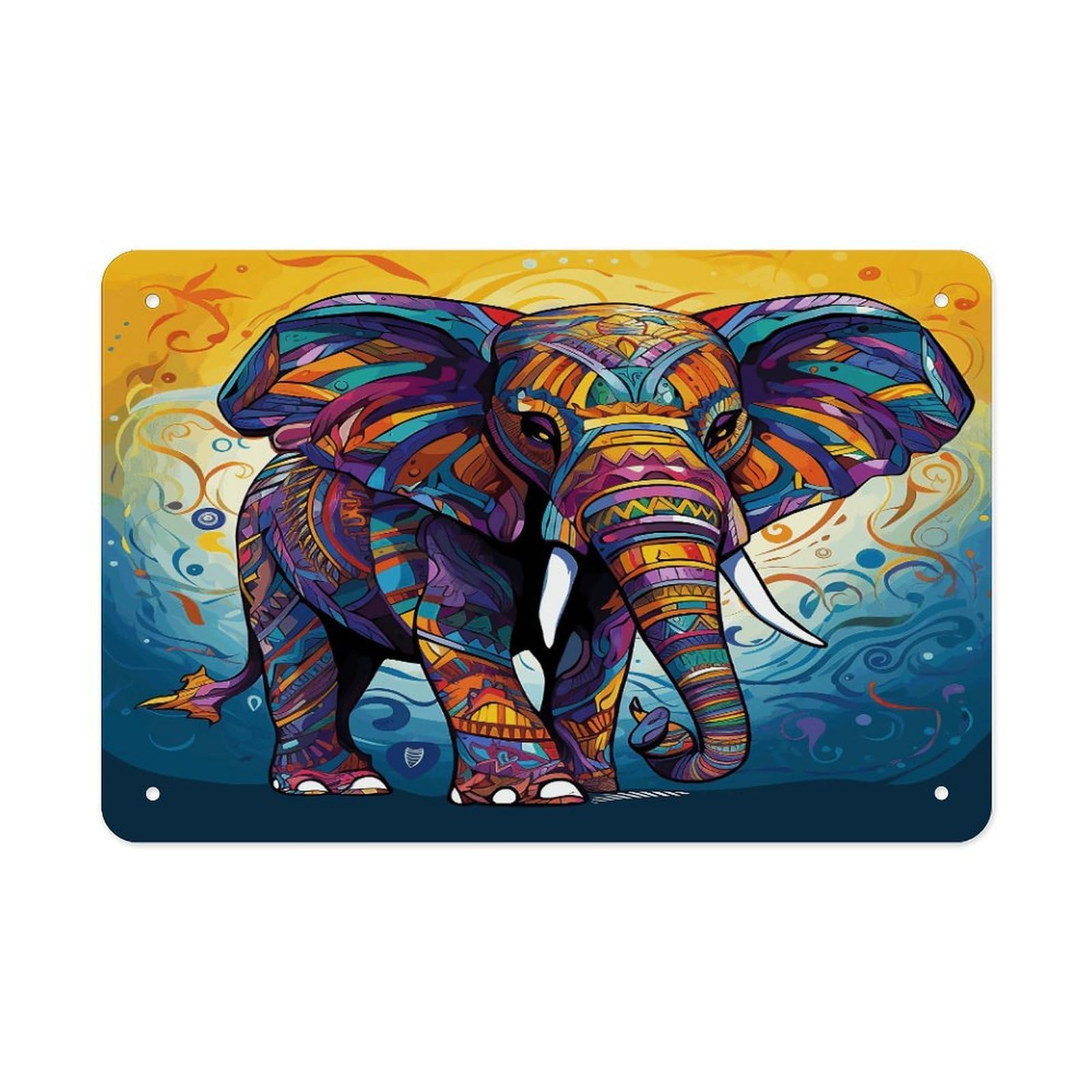 Colorful Elephant Metal Tin Sign 12"x8" Wall Art Prints Poster Decorative Picture Metal Signboard Decor Painting Folded Edge Iron Sheet Painting with Holes for Wall Decor