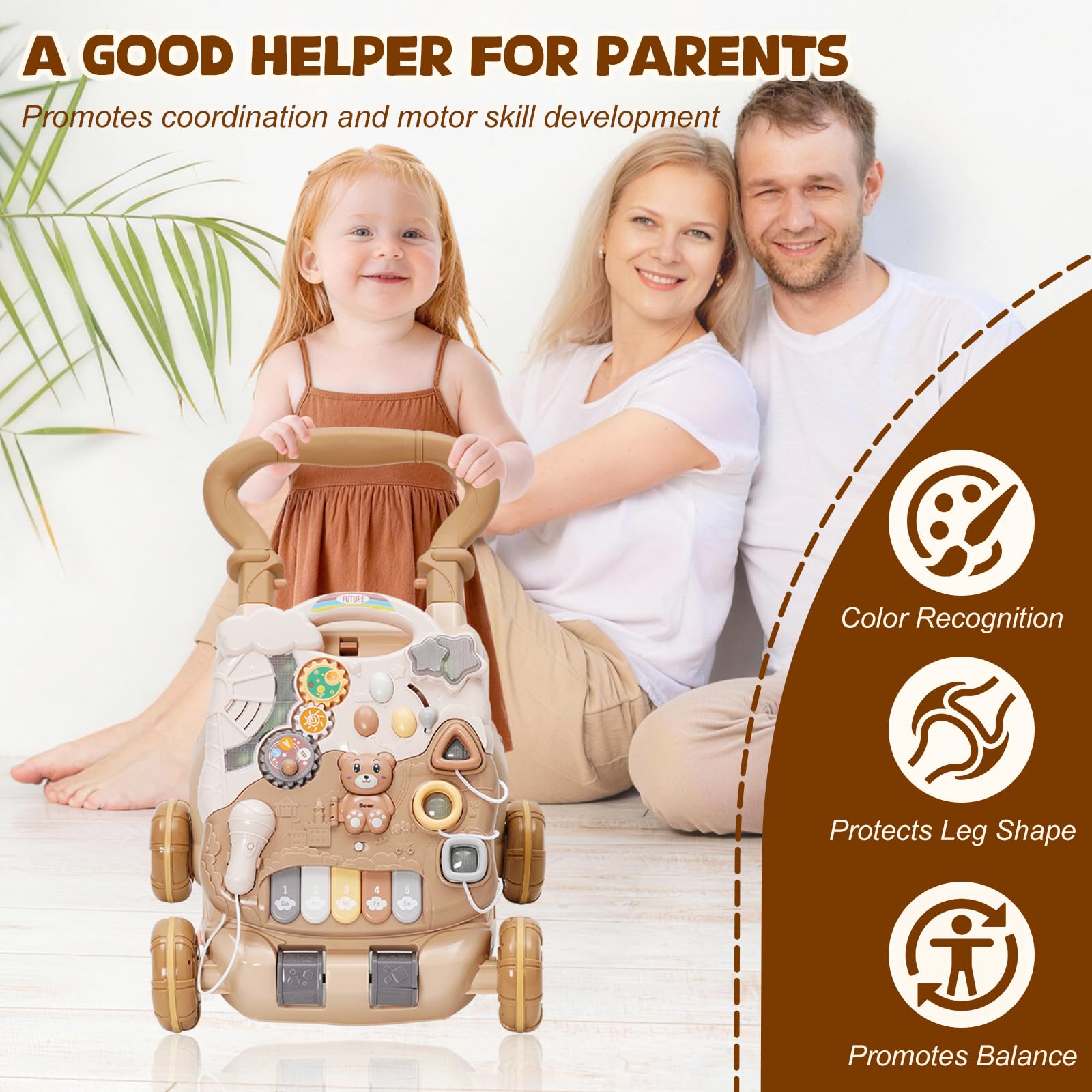 Trotteur Bebe Enfants,Jouet 3 En 1 Pousser pour Bébé avec Musique,Trotteur Marche Détachable avec Vitesse Réglable et Table Activité d'éveil,Chariot de Marche pour Bebe 12+ Mois Garçon et Fille