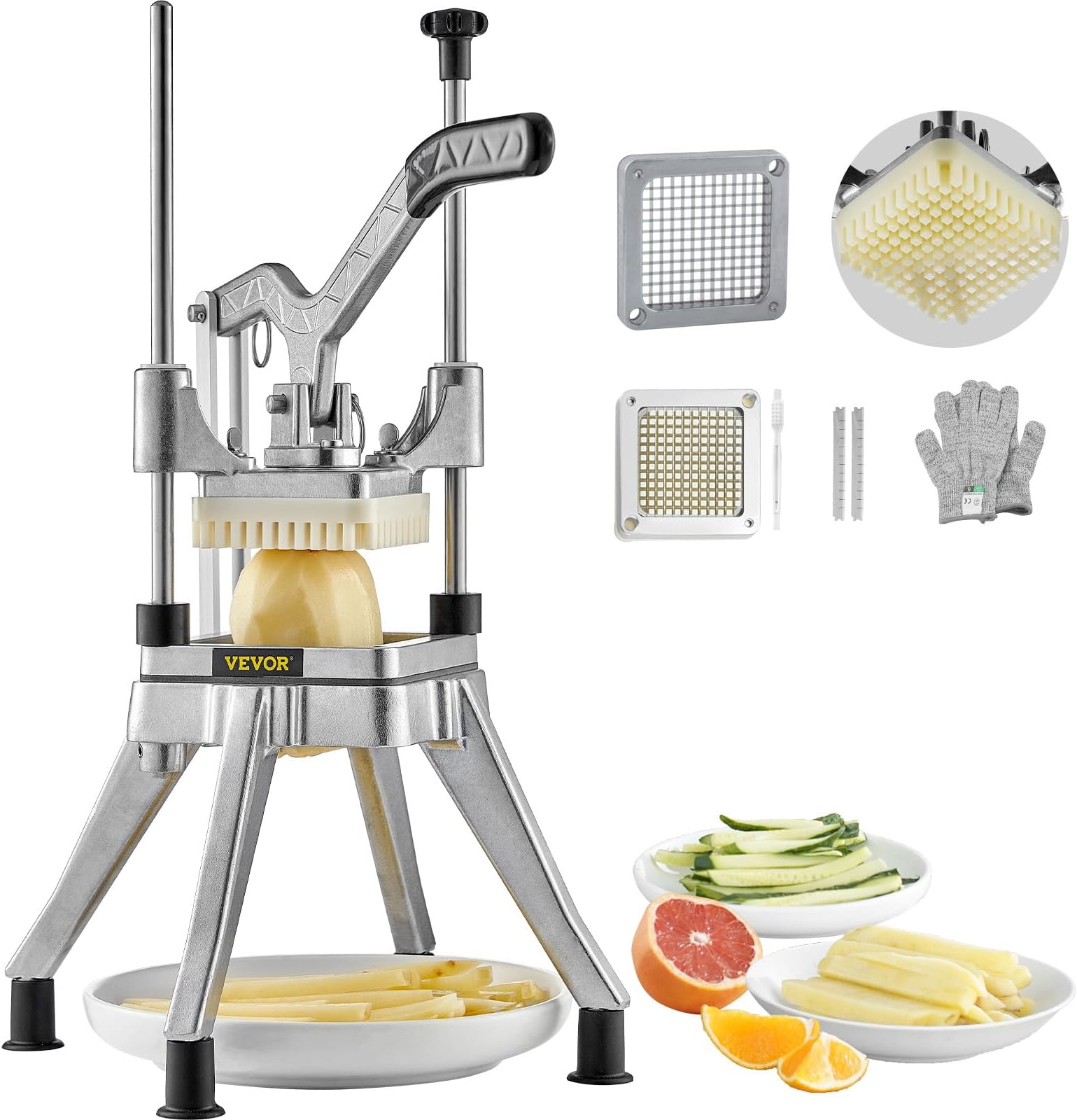 VEVOR Commercial Vegetable Fruit Chopper 1/4" Blade Heavy Duty Professional Food Dicer Kattex French Fry Cutter Onion Slicer Stainless Steel for Peppers Potato Mushroom