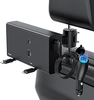 Multi Car Retractable Backseat Car Charger 5 in 1 Car Charging Station Box for iPhone/Samsung, 60W Cigarette Lighter Adapter Uber Taxi Lyft Turo Share Ride Customer Charging Dock Attach to Headrest