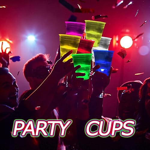 Miniatura 6 de mishunyus Paquete de 24 vasos de fiesta de 16 onzas que brillan en la oscuridad, vasos de plástico reutilizables para decoraciones de fiestas de