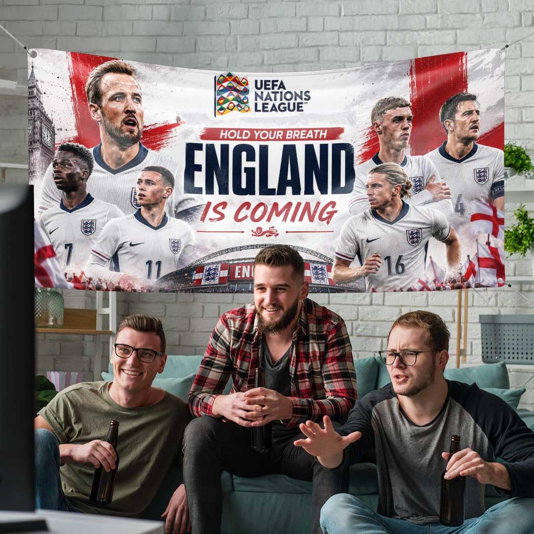 UEFA Nations League England Banner, Three Lions Football Supporters Flag, England National Team Wall Banner, Soccer Fan Decoration for Home, Bedroom, Office, Match Day Party Decor
