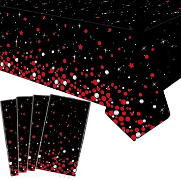 KEFAN 4 Pcs Red Black Birthday Party Tablecloths Supplies, Rectangle Red Black Theme Birthday Party Table Cover, 51 x 86 Inch