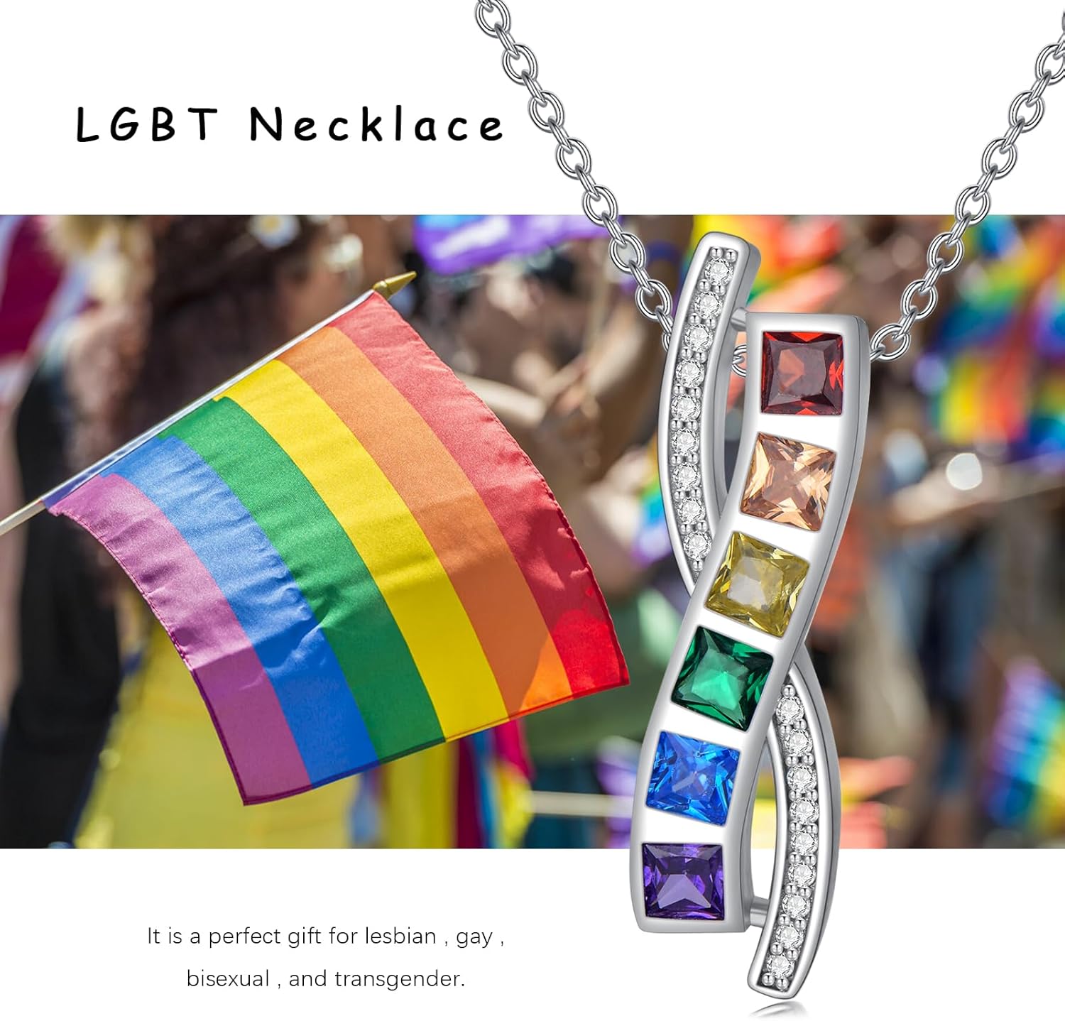 Pride Necklace Gifts for Women Men 925 Sterling Silver Rainbow Pride Pendant LGBT Gay Necklace Jewelry Gifts for Lesbian - Image 7