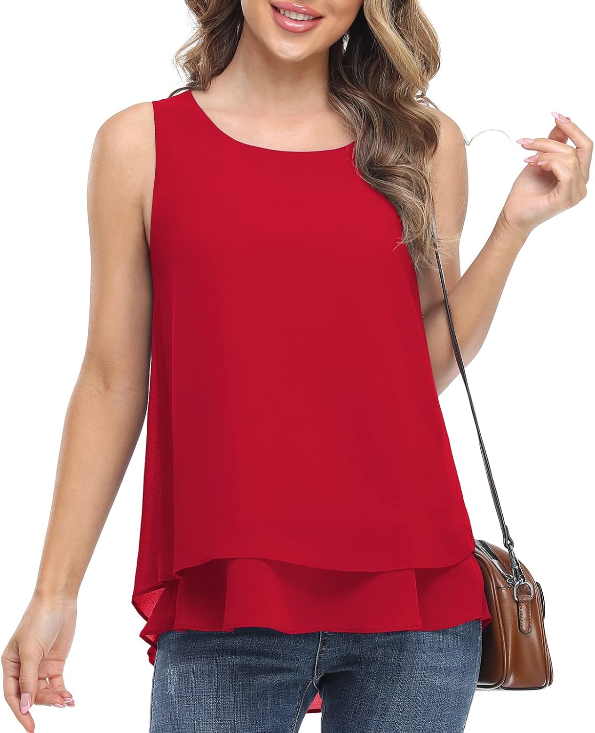 Jouica Women's Sleeveless Chiffon Tank Top Double Layers Casual Blouse Tunic - Image 5