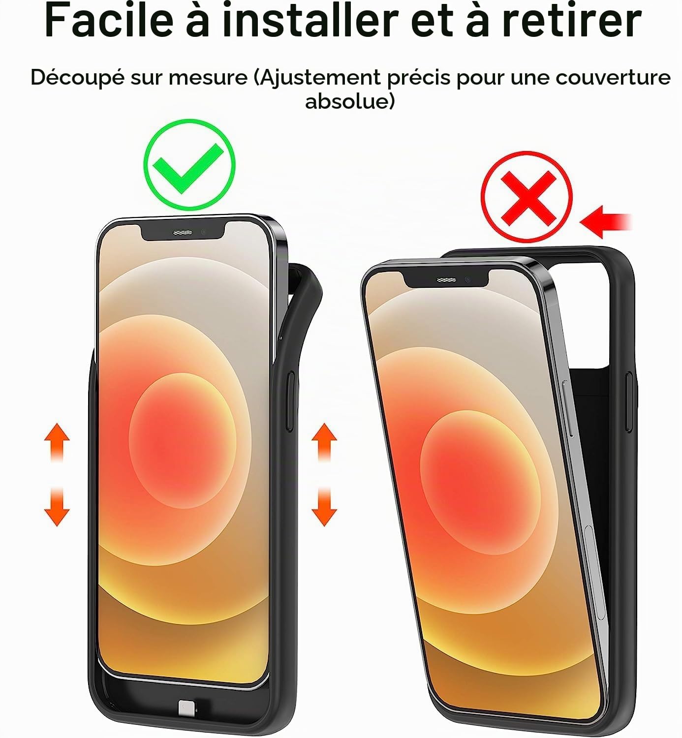 Coque batterie pour iPhone 12/12 Pro - 7000 mAh - Portable et rechargeable (6,1", noir)