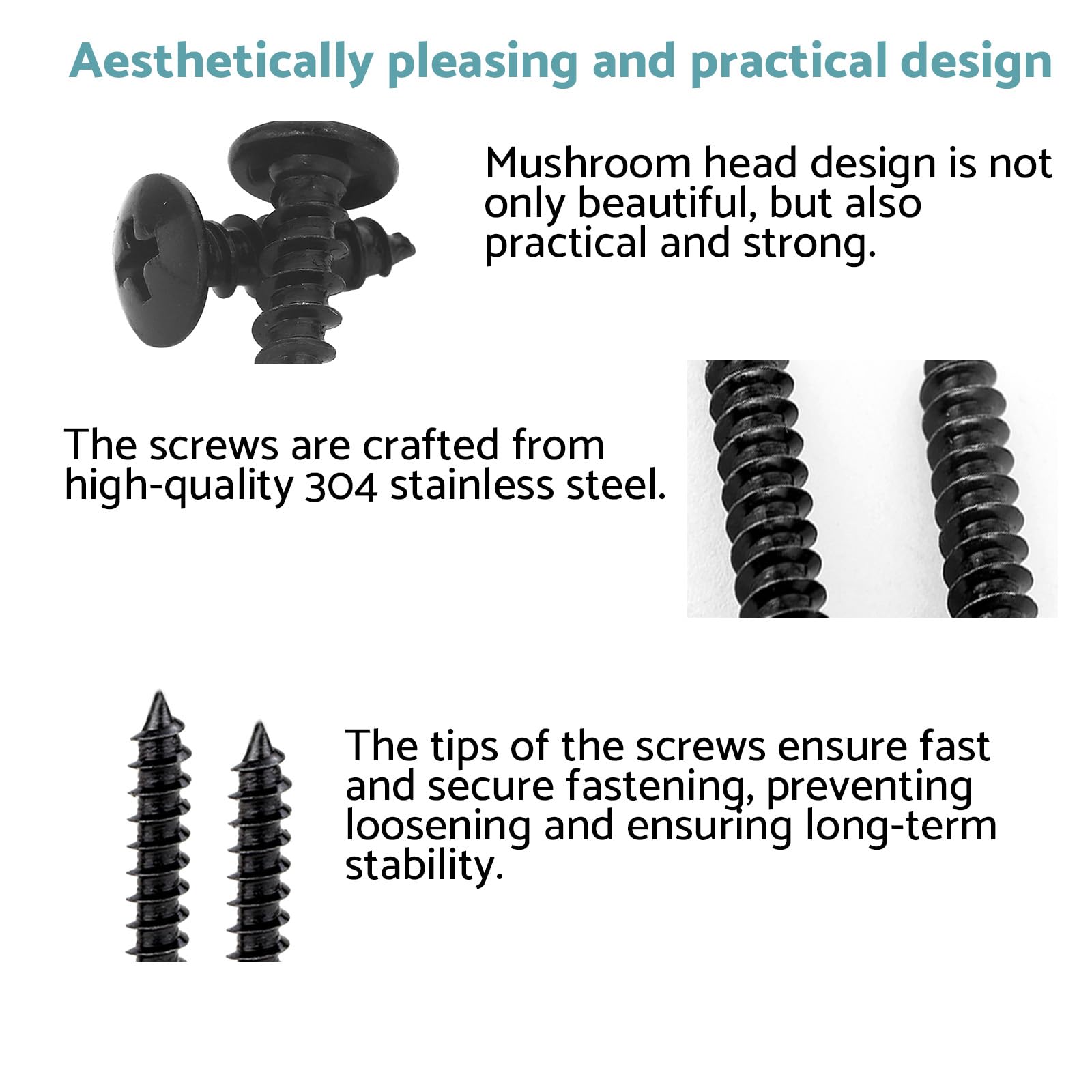 BACSHBY 20 Pcs M5x60mm Self-Tapping Wood Screws Carbon Steel Mushroom Head Set Sheet Metal Nails Full Thread Black Furniture Machinery Screws - Image 4