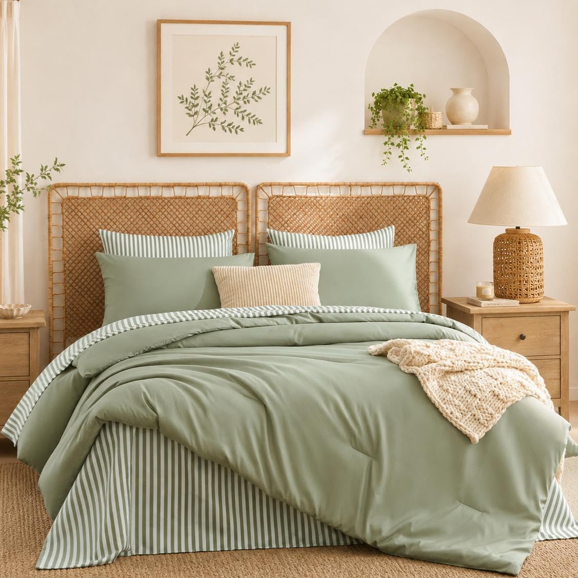 Green Comforter Set Full Size 7 Pieces Bed in a Bag Full Bedding