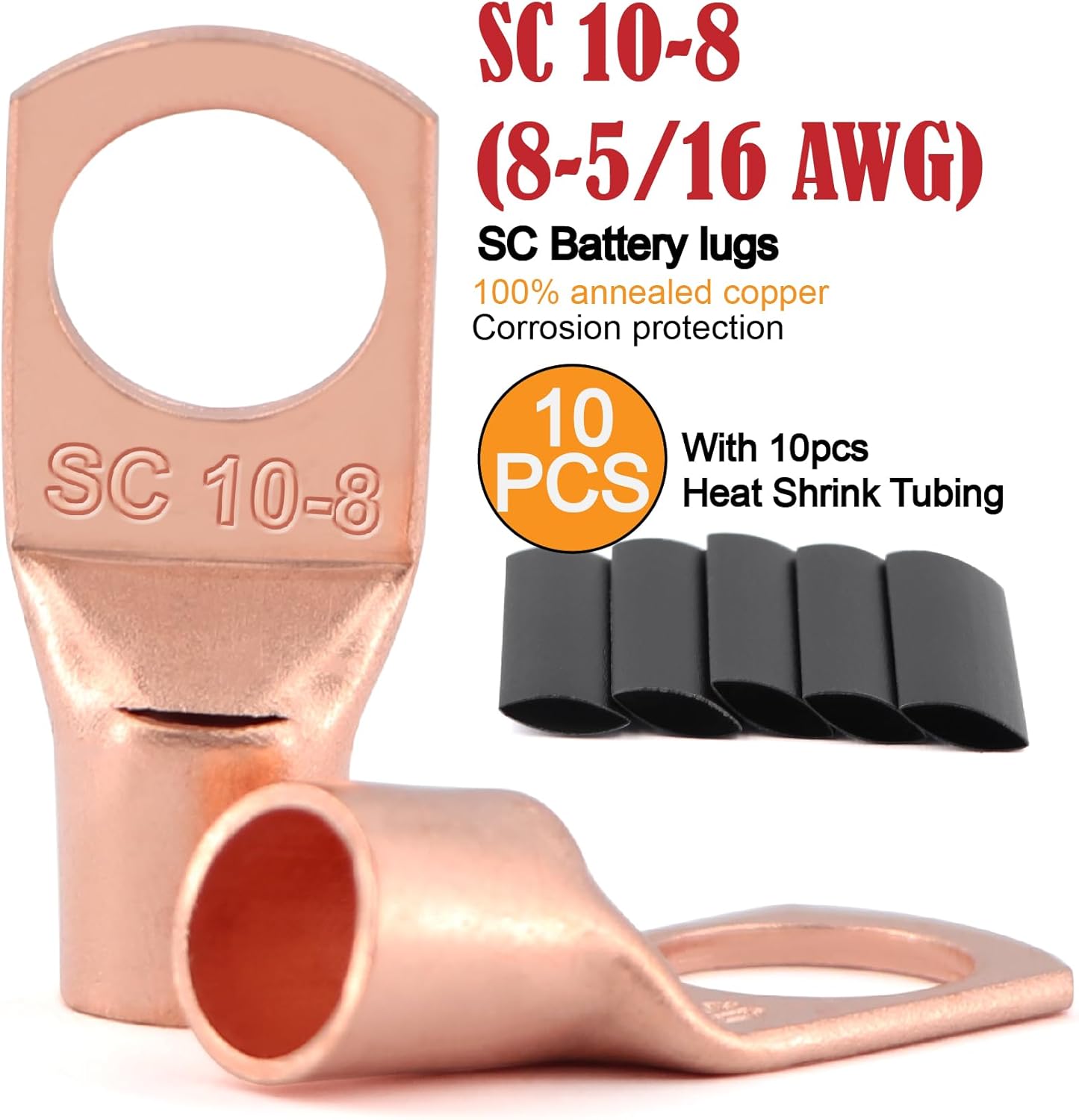 8 Gauge Wire (25FT Red+25FT Black) Copper Clad Aluminum CCA,60A Fuse Holder,20 Pcs Lugs,20 Pcs 2:1 Heat Shrink Tubes,Car Amplifier Power&Ground Cable,Primary Automotive Wire