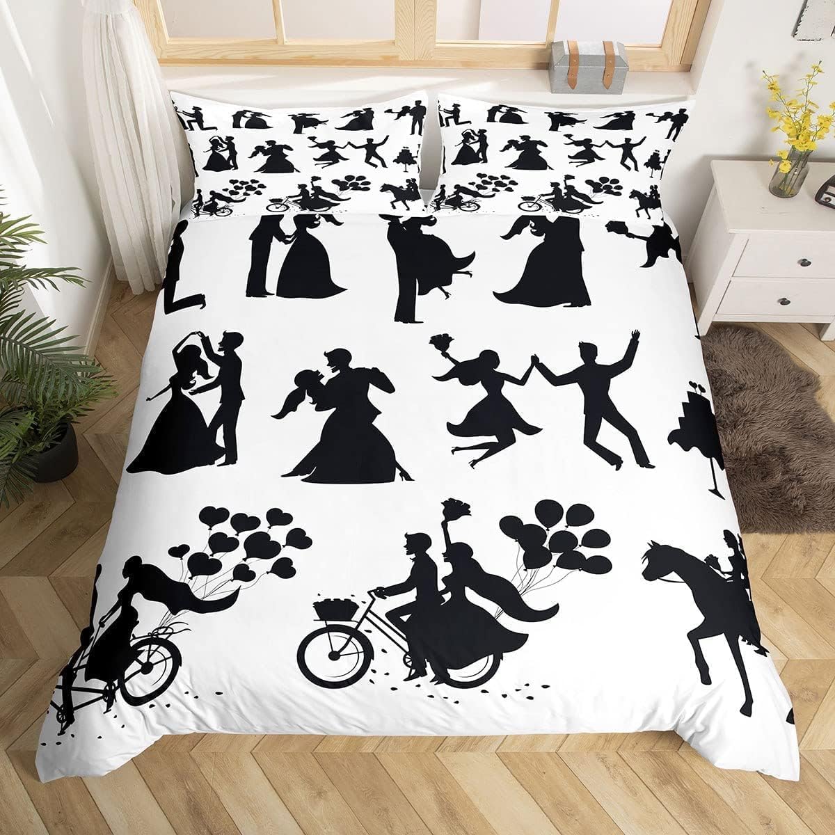 Komplet pościeli 220 x 240 cm, romantyczna para, miękka pościel z mikrofibry, poszewka na kołdrę 3D, z zamkiem błyskawicznym i 2 poszewki na poduszkę 80 x 80 cm, wys. 654 cm