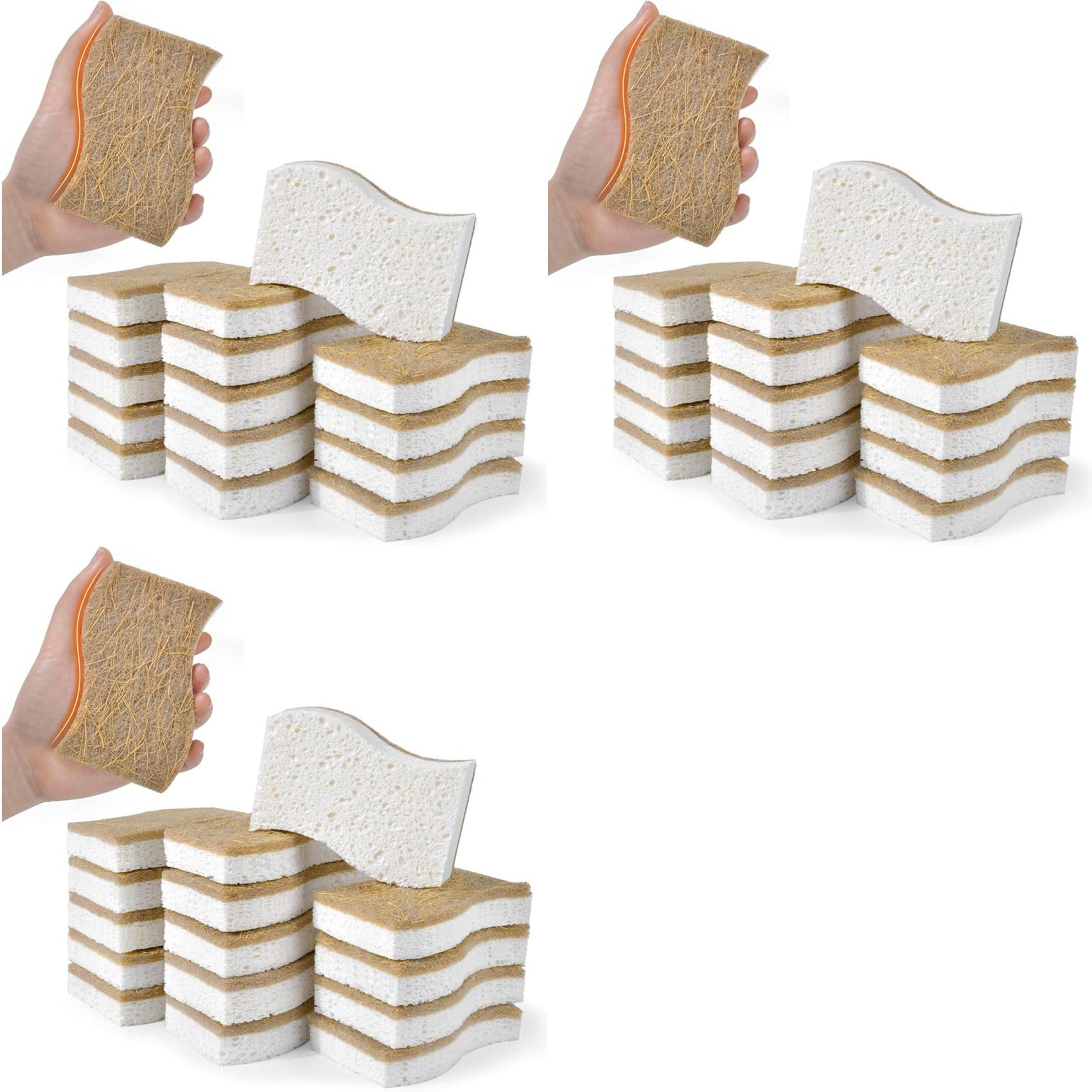 Hndhbfgrt 45 Pack Biodegradable Natural Kitchen Sponge - Compostable Cellulose and Coconut Walnut Scrubber Sponge