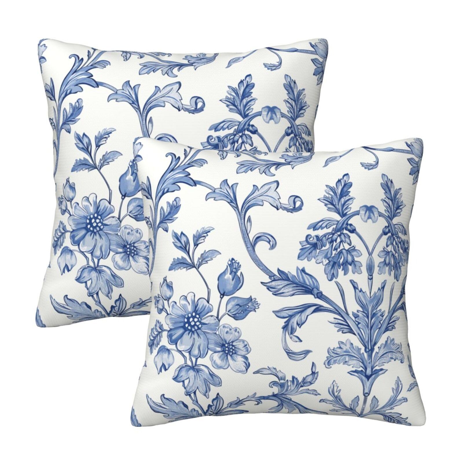 HOSTECCO Blue Toile Cushion Covers 50x50 cm Set of 2 Chinoiserie Floral Cushion Cases Victorian Flowers Velvet Decorative Pillow Covers for Sofa Couch — image 1