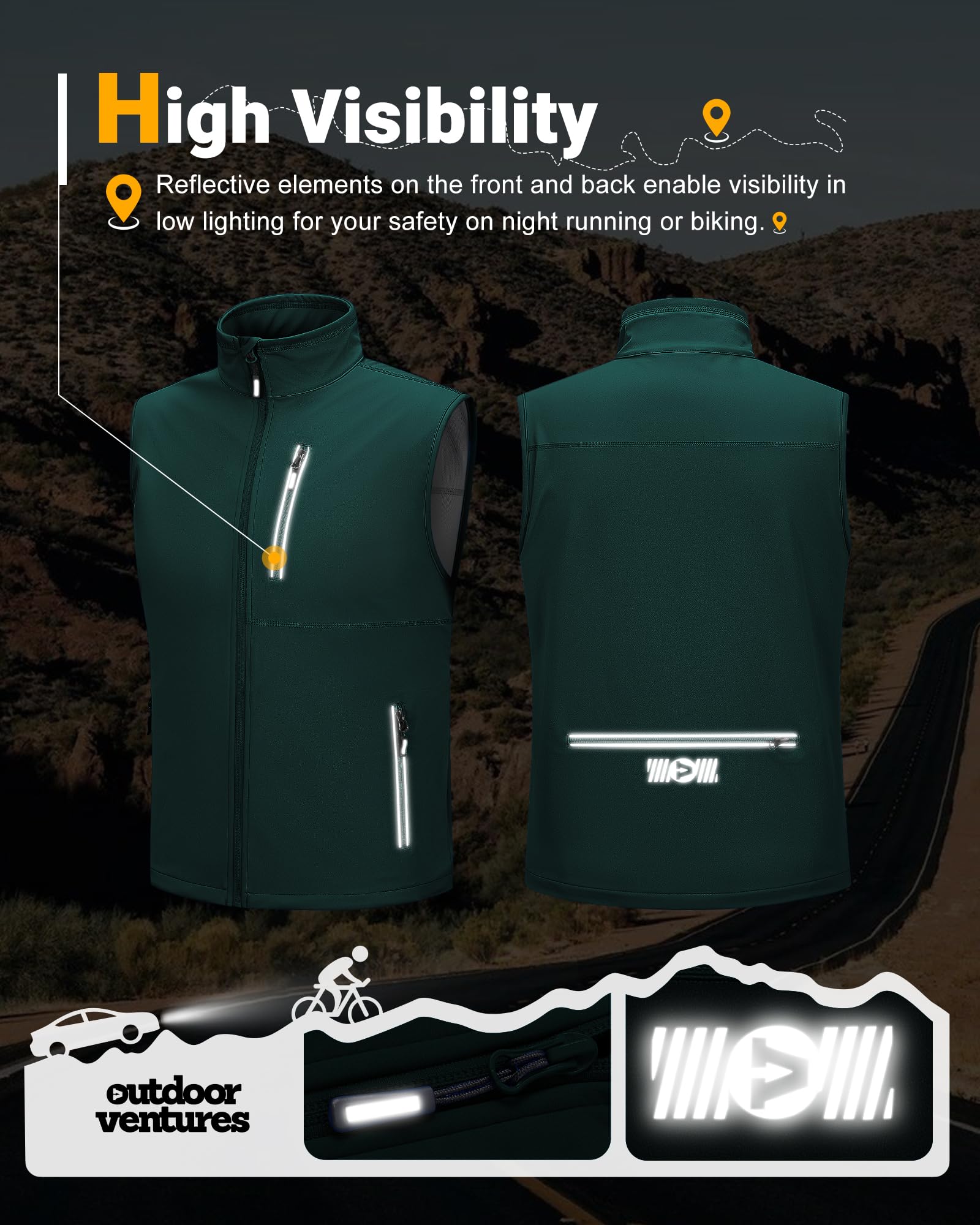 Outdoor Ventures Gilet softshell pour homme - Veste de cyclisme imperméable coupe-vent sans manches - Fermeture éclair intégrale - Respirant