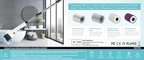 Miniatura 8 de Cepillo eléctrico giratorio de rodillo, cepillo de limpieza eléctrico inalámbrico de 2 velocidades, 4 cabezales de cepillo multiusos y poste