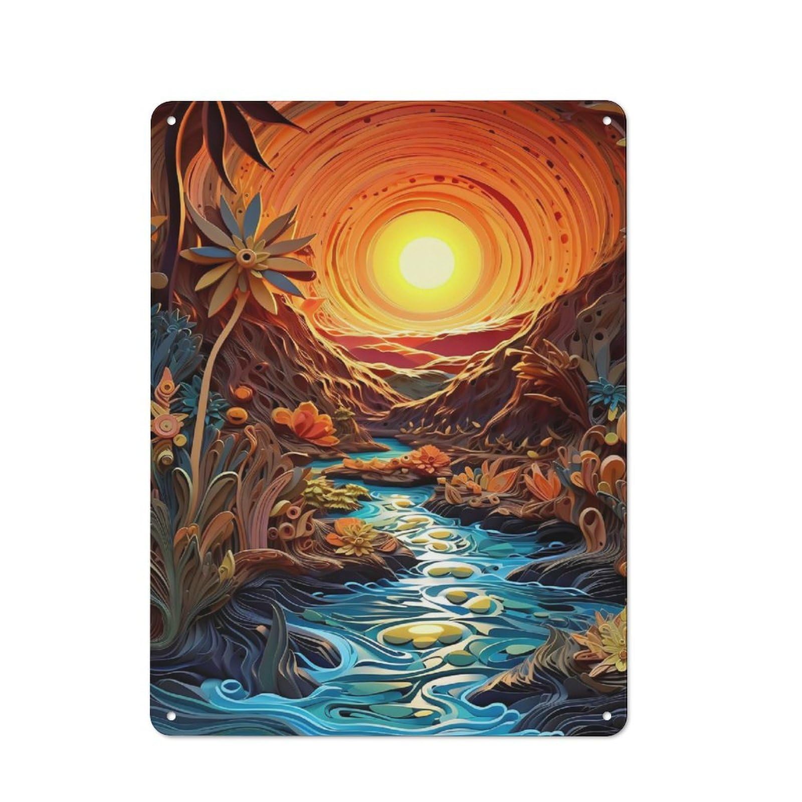 Junmoney Style-6 Sunset Over The River Classic Metal Wall Decor 40X30cm, Metal Sign For Cafe, Pub, Workshop Or Home Bar, Small Accent For Blank Walls
