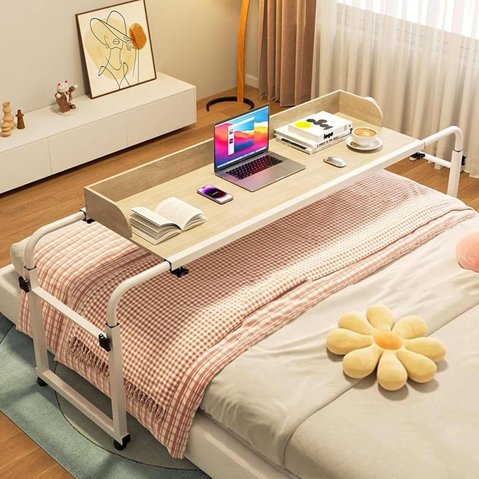 Mesa sobre La Cama con Ruedas, Altura Ajustable sobre La Cama Mesa De Escritorio King Size, Rolling Desk Over Bed, King Beds Rolling Medical Bed Desk para El Hospital Y El Hogar
