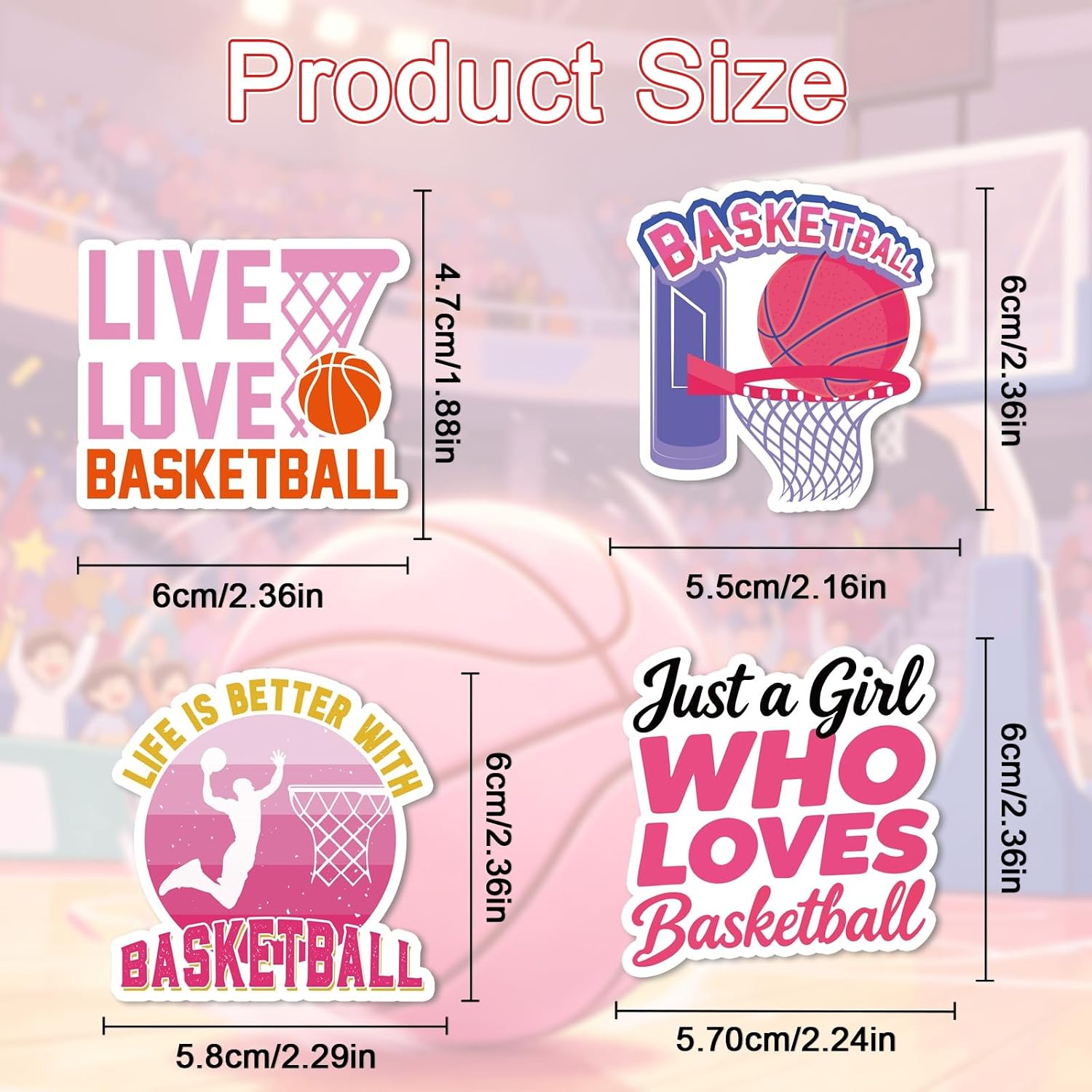 Pink Basketball Stickers for Women - 100 Pcs Cute Basketball Vinyl Sticker Decals, Sports Decals for Laptop Water Bottle Phone Case Notebook Skateboard Helmet Luggage Gift image 3