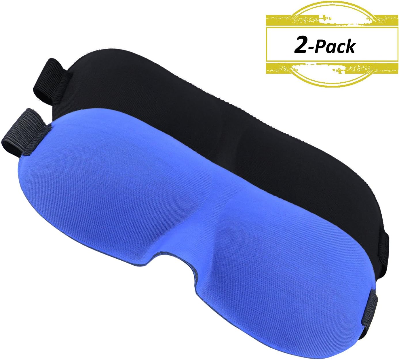 3D Sleep Mask 2 Pack-Lightweight Super Soft and Comfortable Eye Masks-Blindfolds with Elastic Strap and 2 Ear Plugs for Blocking Light 100% When Sleep, Naps & Meditation (Black-Blue) WAMAX