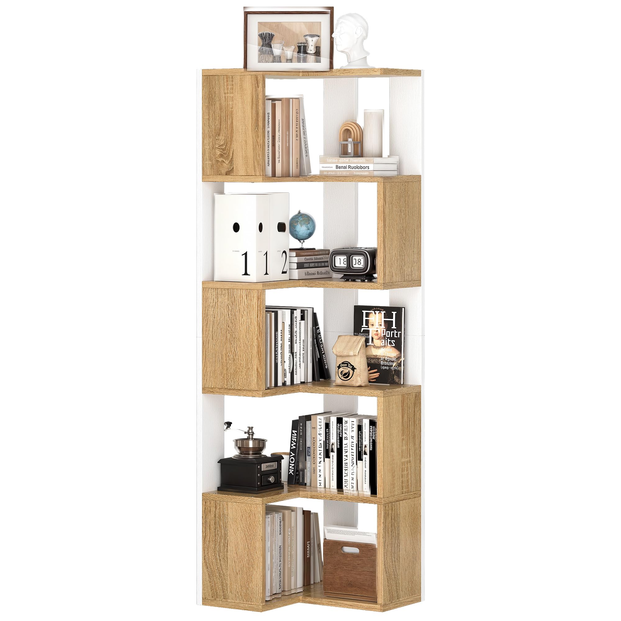 YITAHOME Libreria, scaffale angolare a 6 ripiani, scaffale a forma di L, libreria da pavimento, scaffale per esposizione per soggiorno, camera da letto, casa, ufficio, studio, 50 x 38 x 159,5 cm