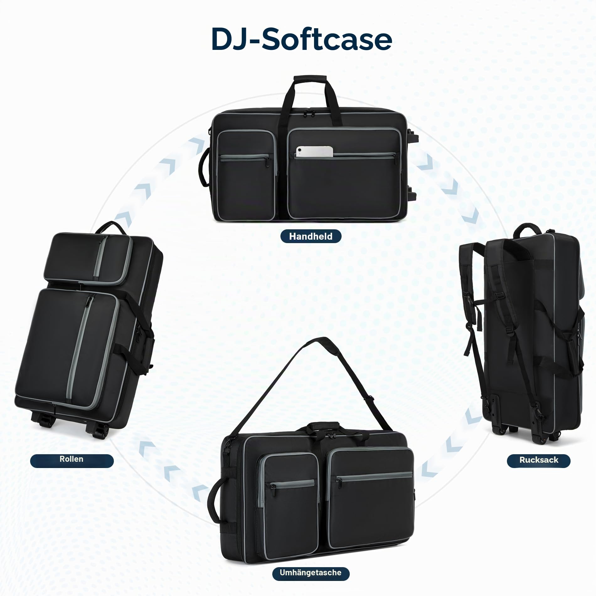 DJ-Tasche mit Rollen, kompatibel mit DDJ FLX10/1000/1000SRT/REV7/REV5/SCLIVE 4, DJ-Controller-Tasche für Pioneer DJ-Ausrüstung, DJ-Controller-Tasche mit Mehreren Taschen für DJ-Zubehör, weicher
