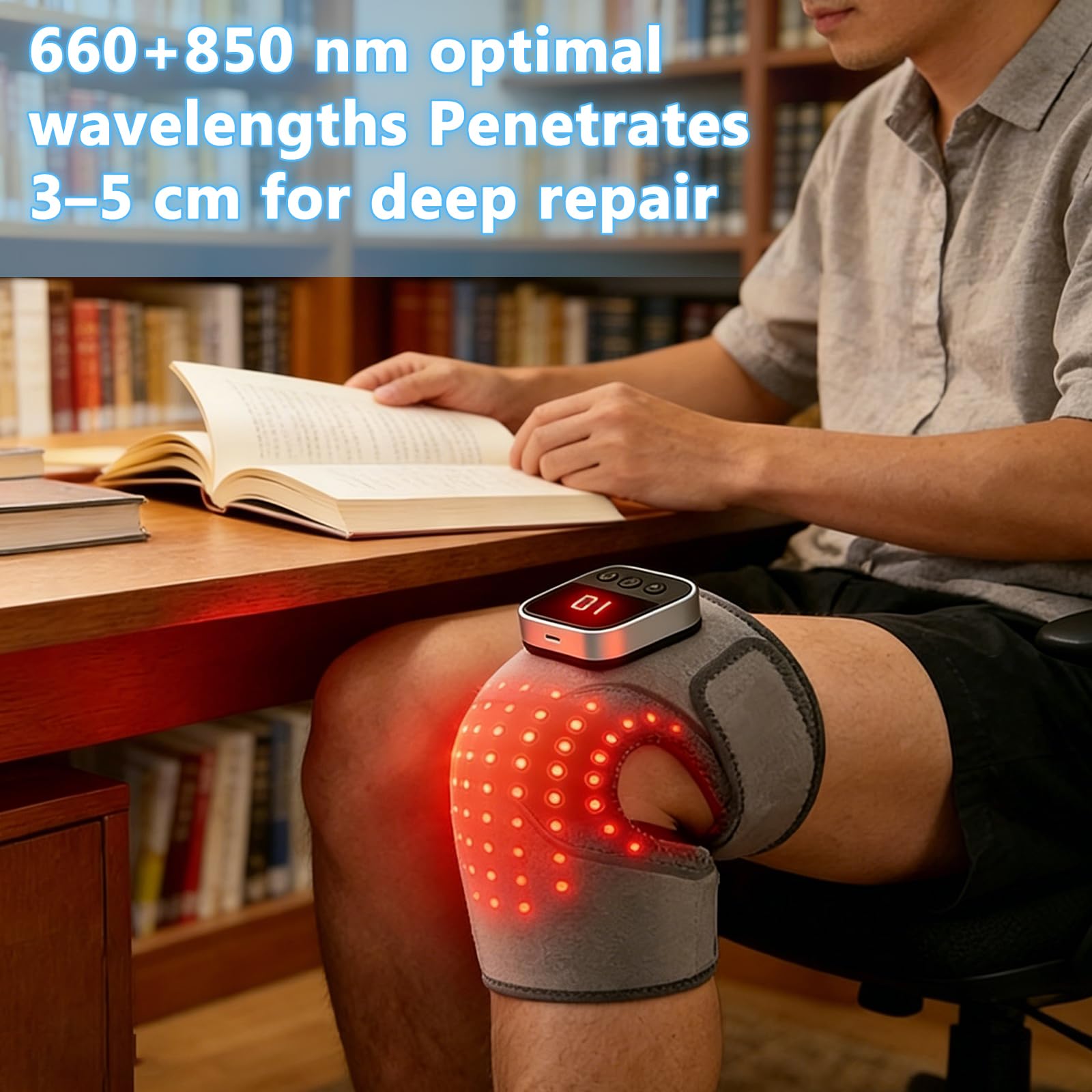 Rotlichttherapie-Massage-Kniebandage, 660 nm und 850 nm, Rotlichttherapie, beheiztes Gerät, temperaturverstellbare Vibration für Knie, Gelenk, Ellenbogen, Schulter