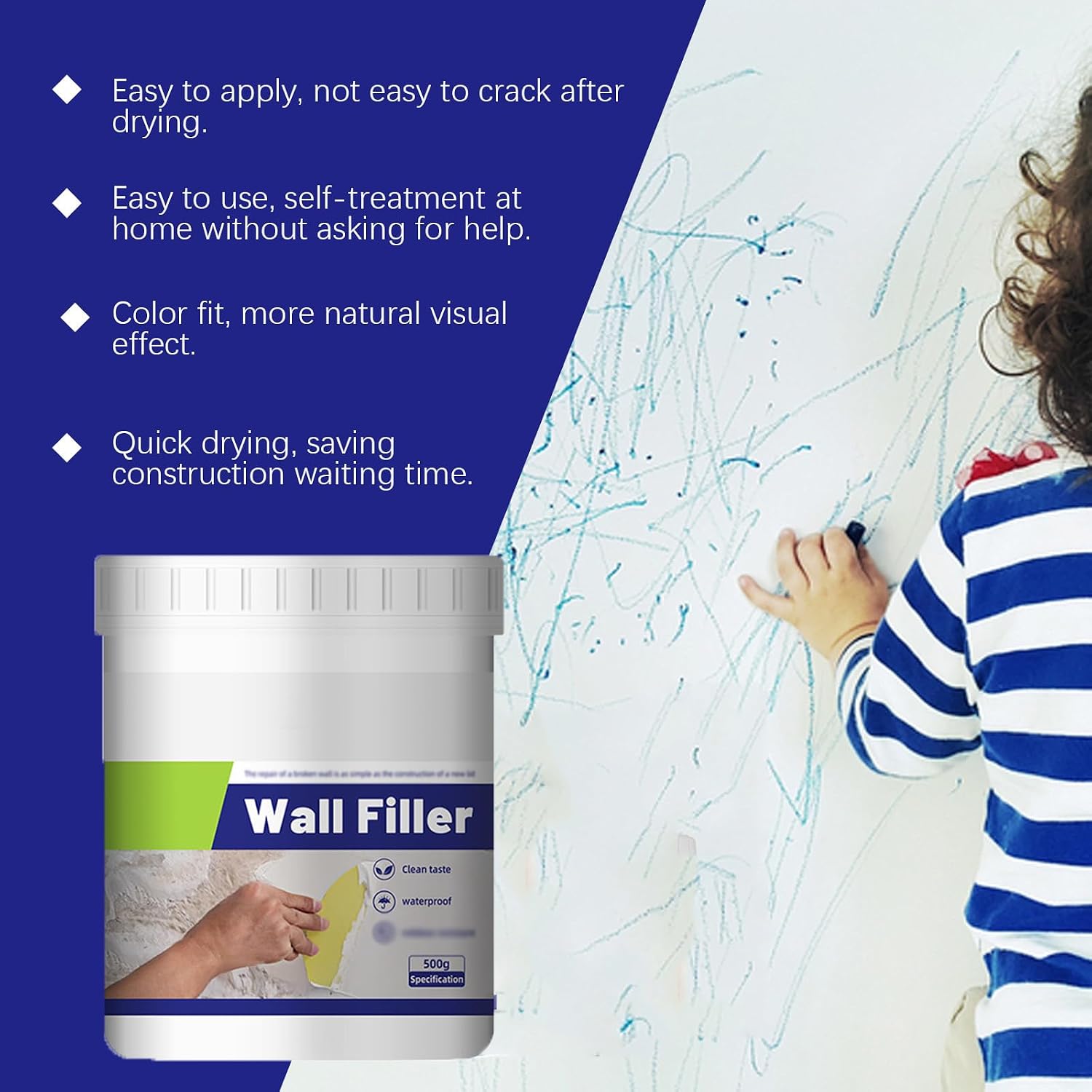 Waterproof Resistant Wall Repair Paste, Spackle Wall Repair, Spackle for Drywall, for Holes, Cracks, and Chips (Waterproof Resistant Wall Repair Paste, Gram, 1000)