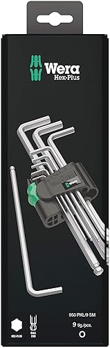 Wera - 5073391001 Hexagon 950 PKL/9 SB L-Key Set, BlackLaser, Llave hexagonal de bola, 9 piezas