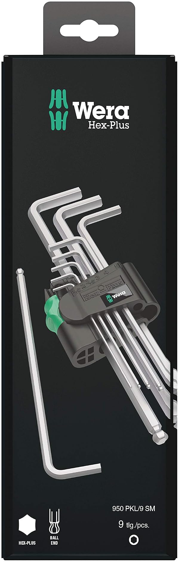 Wera 05073391001 950/9 Hex-Plus 1 SB L-key set, metric, chrome-plated, 9 pieces by Wera - Used condition - US$17.83