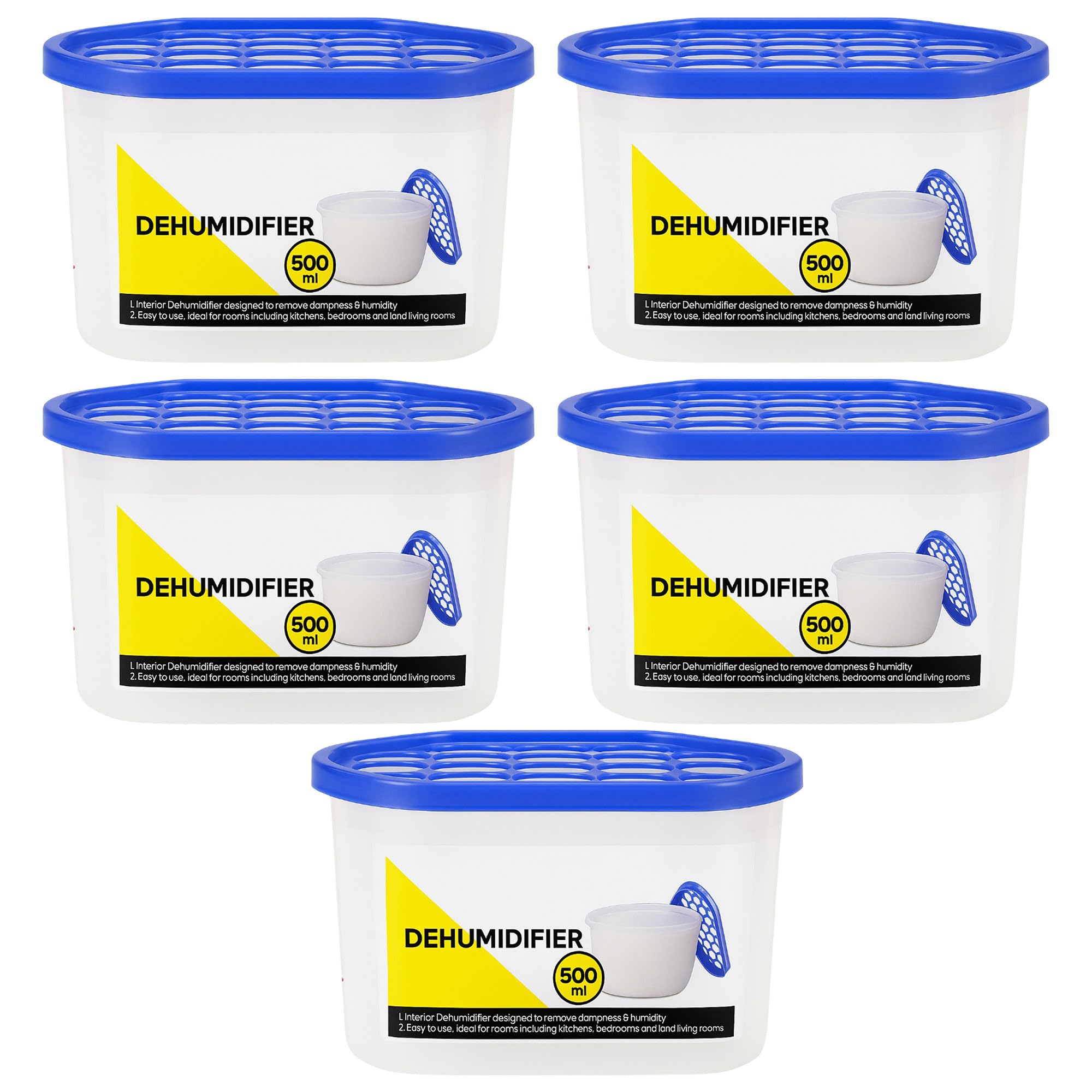 ANGIX 5 x Dehumidifier 500ml - Moisture Absorber & Closet Dehumidifier Helps Absorbs Damp, Mildew, Mould & Condensation- From Home & Office, Strong Disposable Interior Dehumidifiers