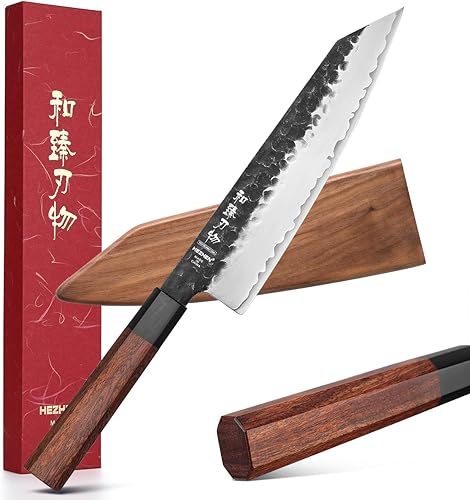 HEZHEN- 8.5 Chef Knife, 3 Layers High Carbon Clad Steel Kiritsuke Knife, Composite Forging Steel, Professional Japanese Kitchen Knife, Redwood