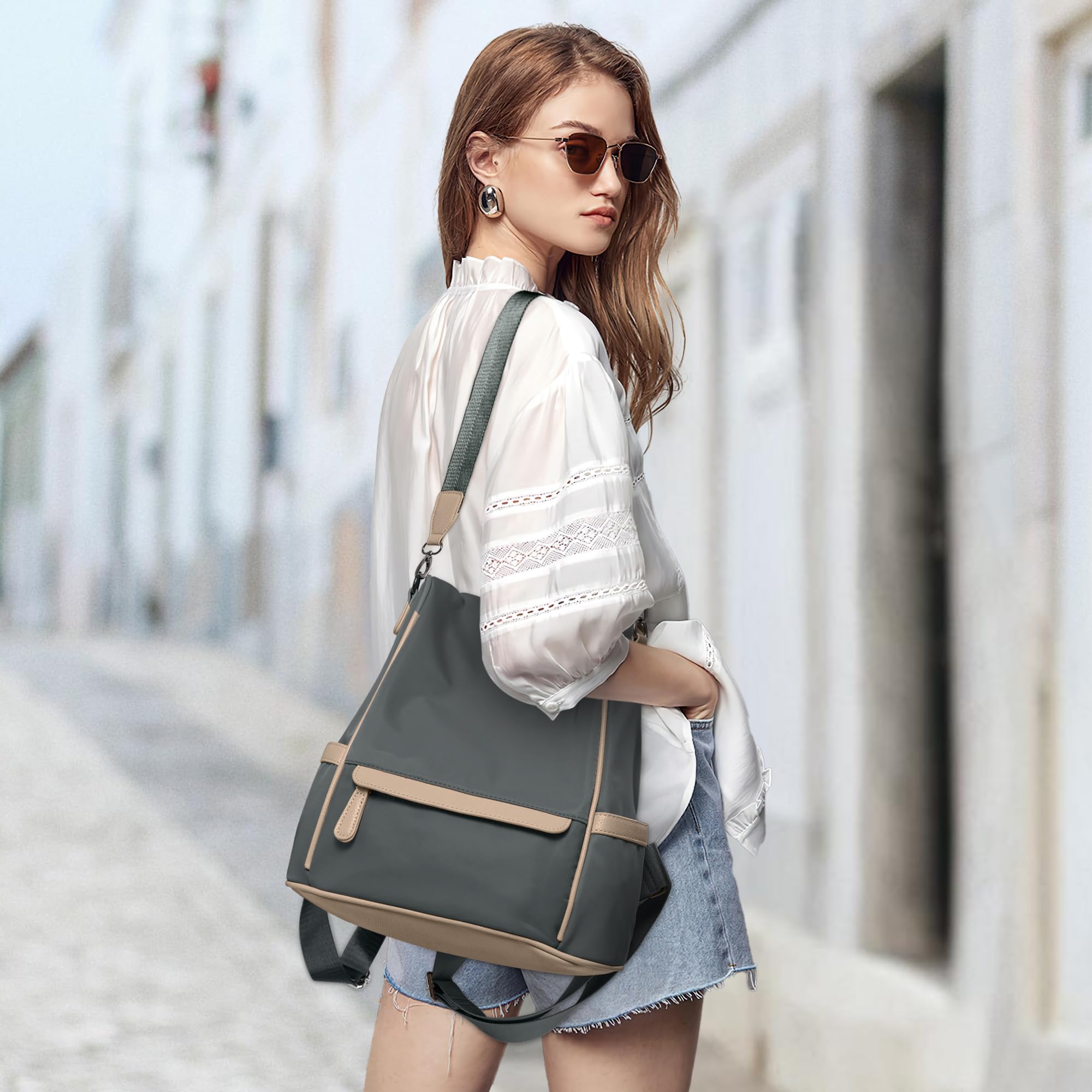 Antifurto Zaino da Donna Zaino Viaggio Borsa a Tracolla Zaino per Donna Leggero Grande Capacità Impermeabile per Scuola Lavoro Datazione Studentessa Universitaria Grigio M