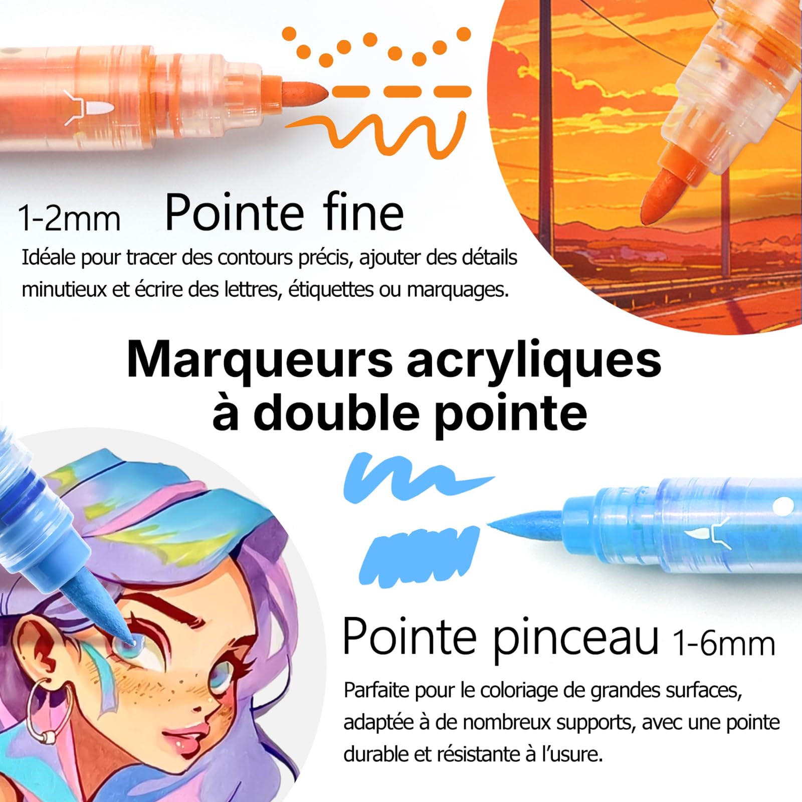 Marqueurs peinture acrylique double pointe, 80 couleurs vives, contrôle automatique de l’encre, séchage rapide, encre fidèle au capuchon, avec boîte, pour DIY, verre, pierre, toile